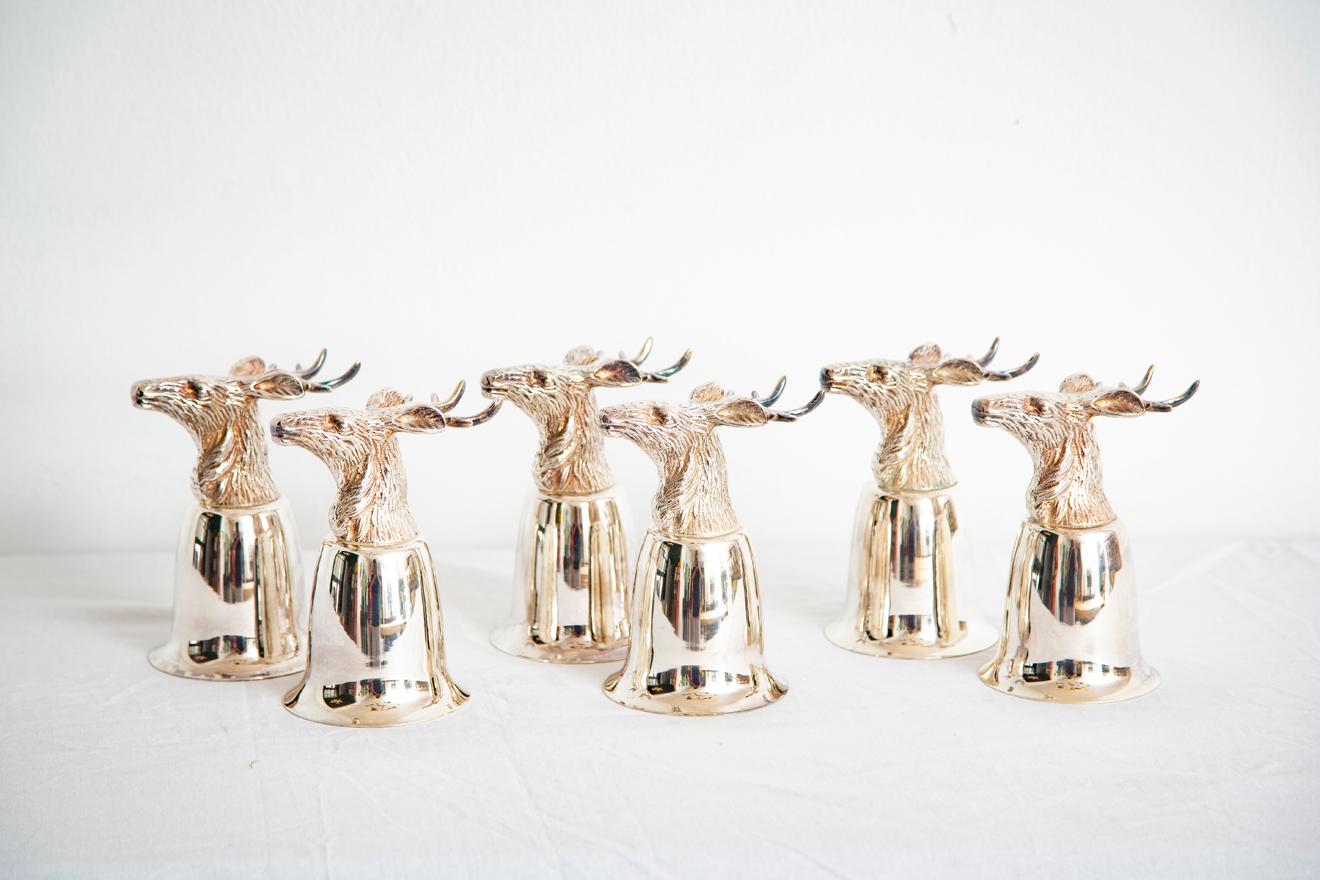 Original silver plated stirrup cups stags /deer hunters goblets.

