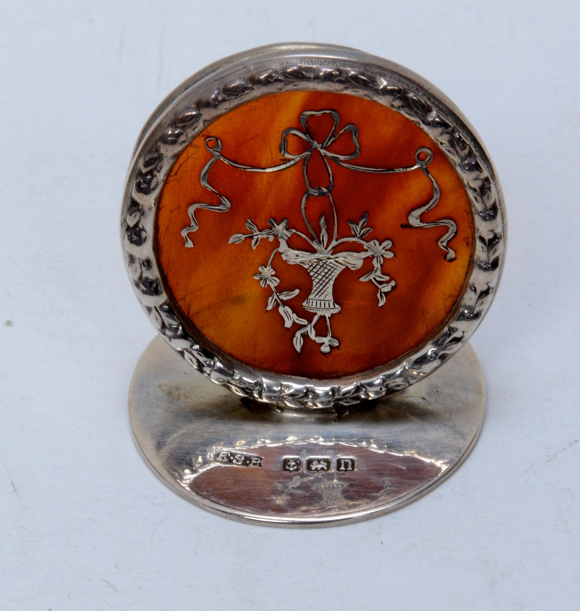 Art Nouveau Set of 6 Silver & Tortoise Shell Place Card Holders Original Box, Ryrie Jewelers For Sale
