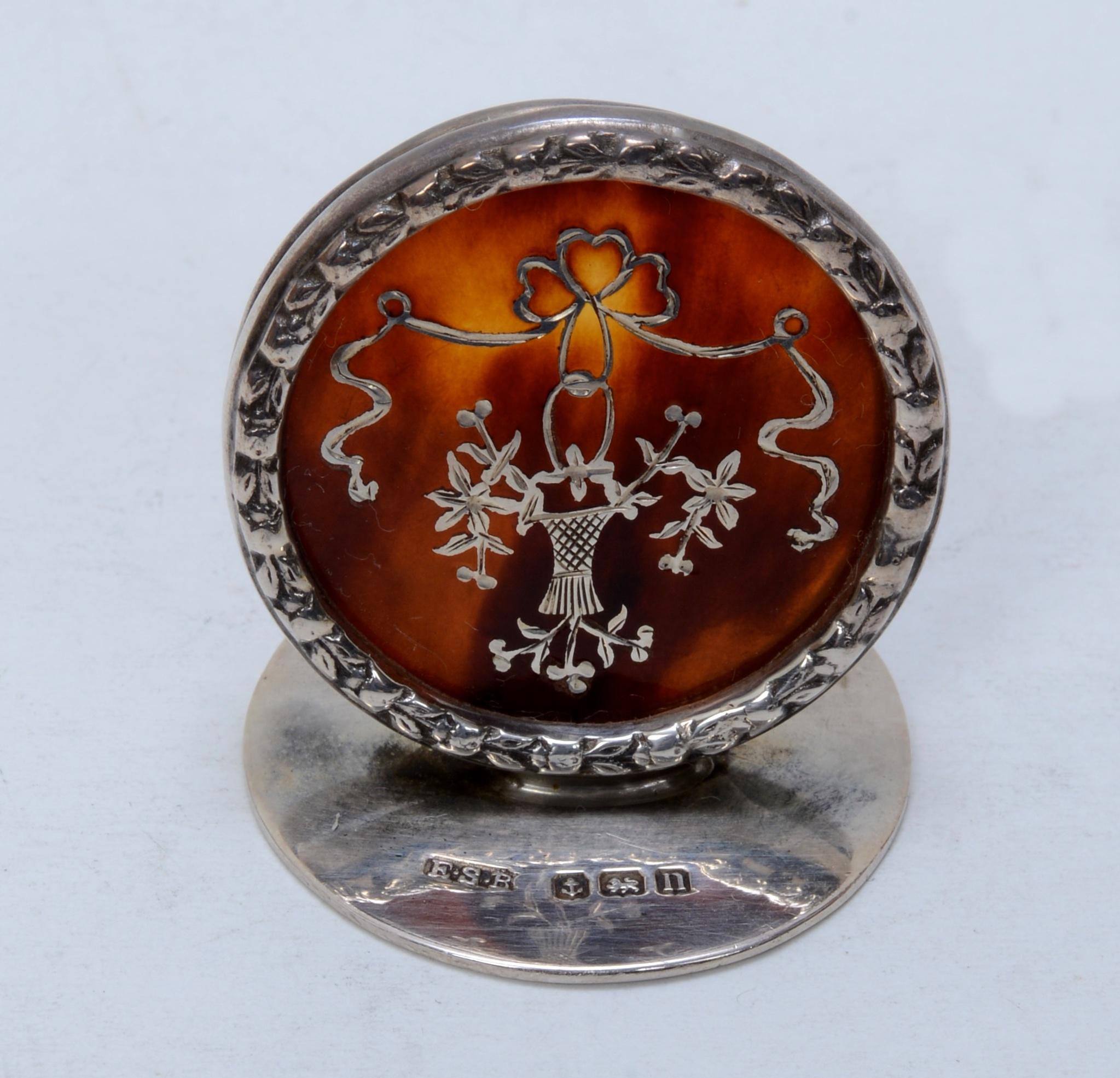 English Set of 6 Silver & Tortoise Shell Place Card Holders Original Box, Ryrie Jewelers For Sale