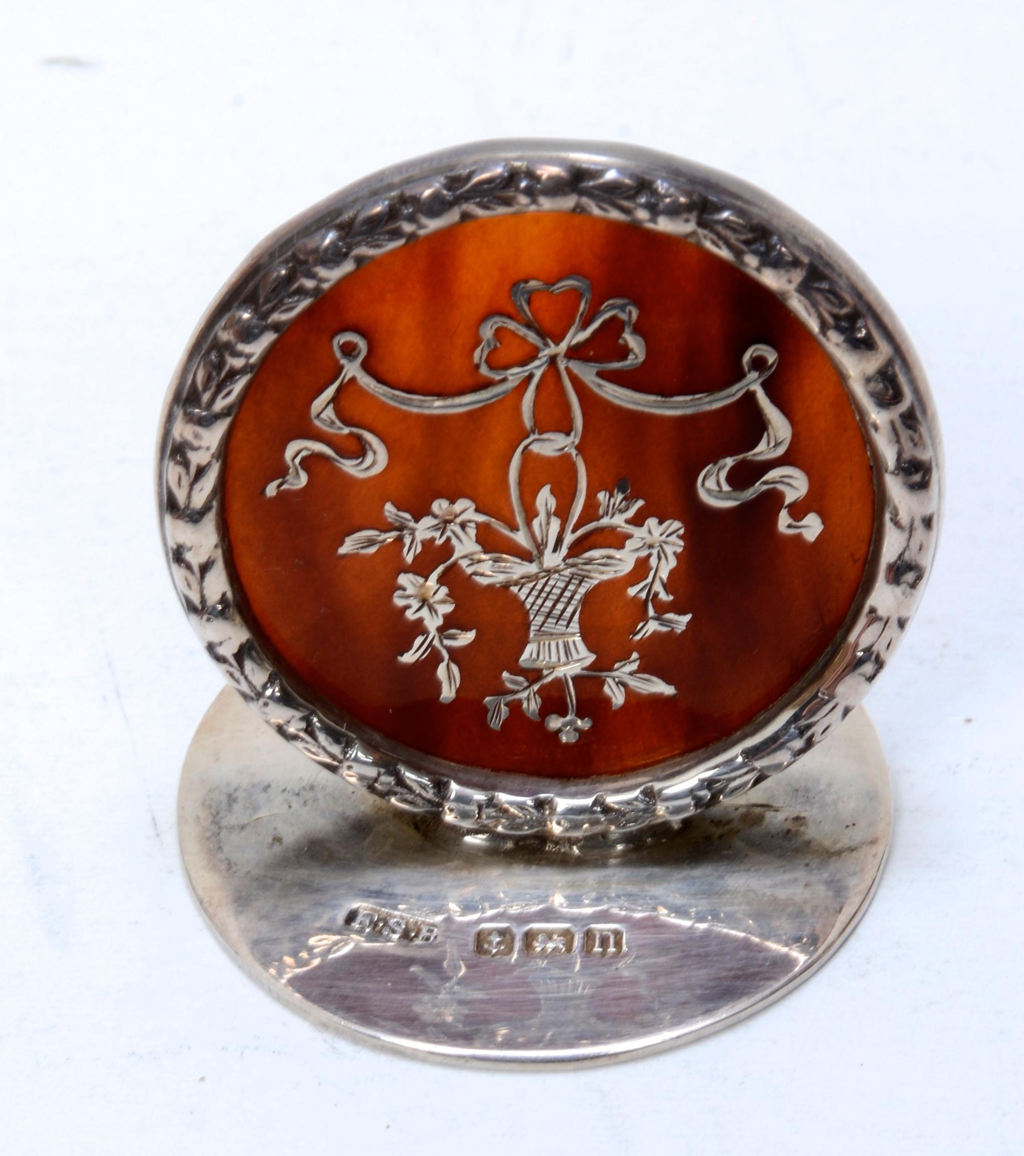 Sterling Silver Set of 6 Silver & Tortoise Shell Place Card Holders Original Box, Ryrie Jewelers For Sale
