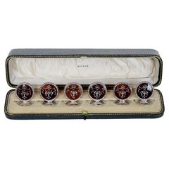 Set of 6 Silver & Tortoise Shell Place Card Holders Original Box, Ryrie Jewelers