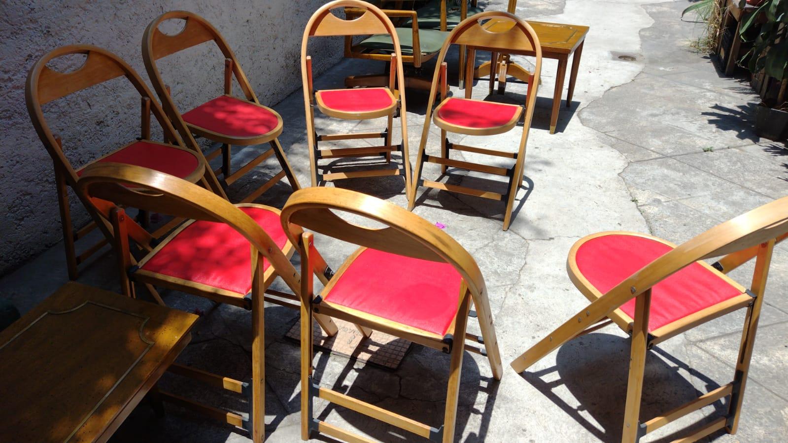 Set of 6 Slender Round Folding Chairs by 