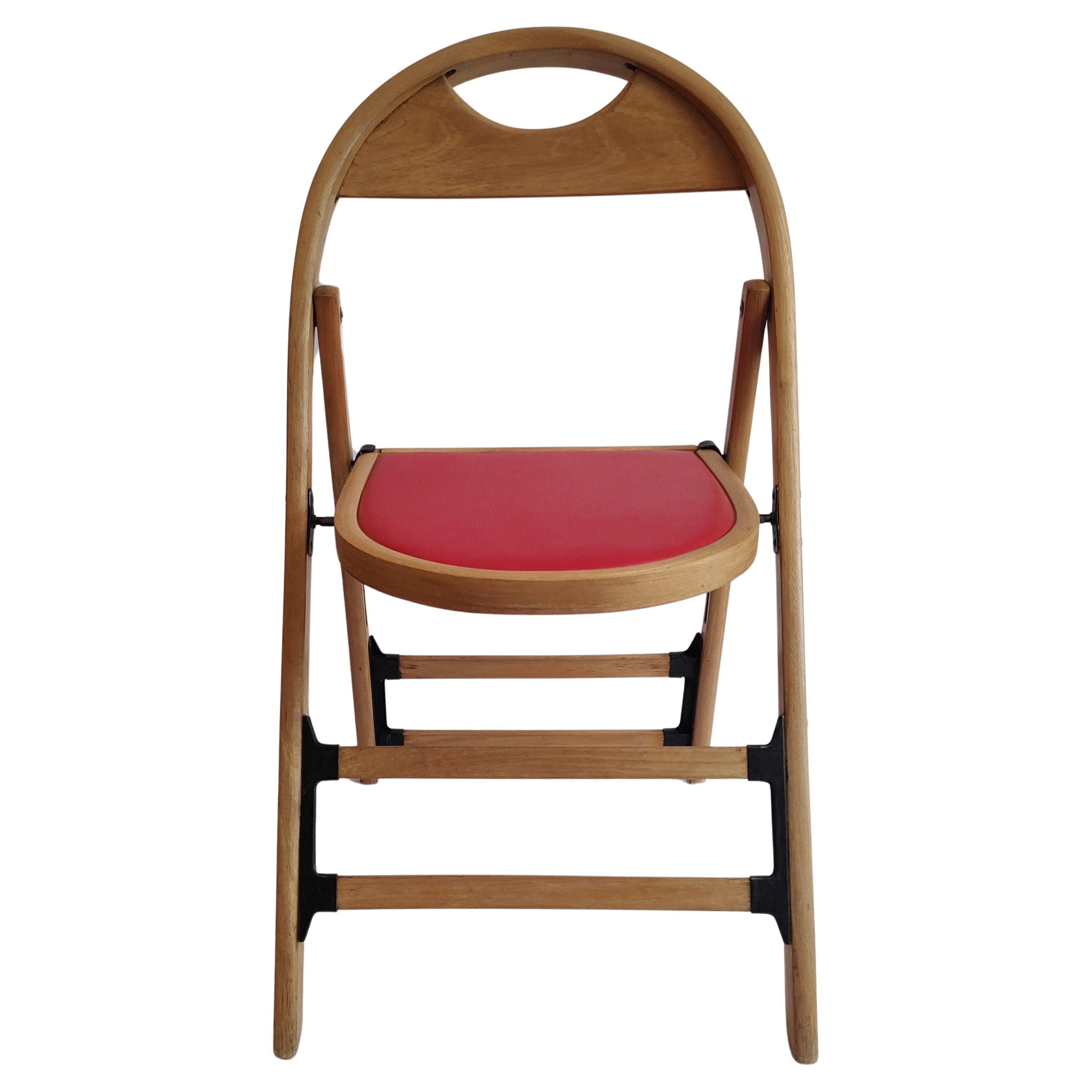 Set of 6 Slender Round Folding Chairs by "Sillas Malinche" in natural Beech Wood For Sale