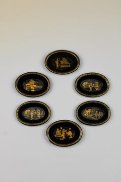 Set of 6 small Bowls Chinese Decor Papier Maché Napoleon III 19th Century France