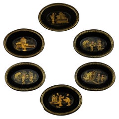 Set of 6 small Bowls Chinese Decor Papier Maché Napoleon III 19th Century France