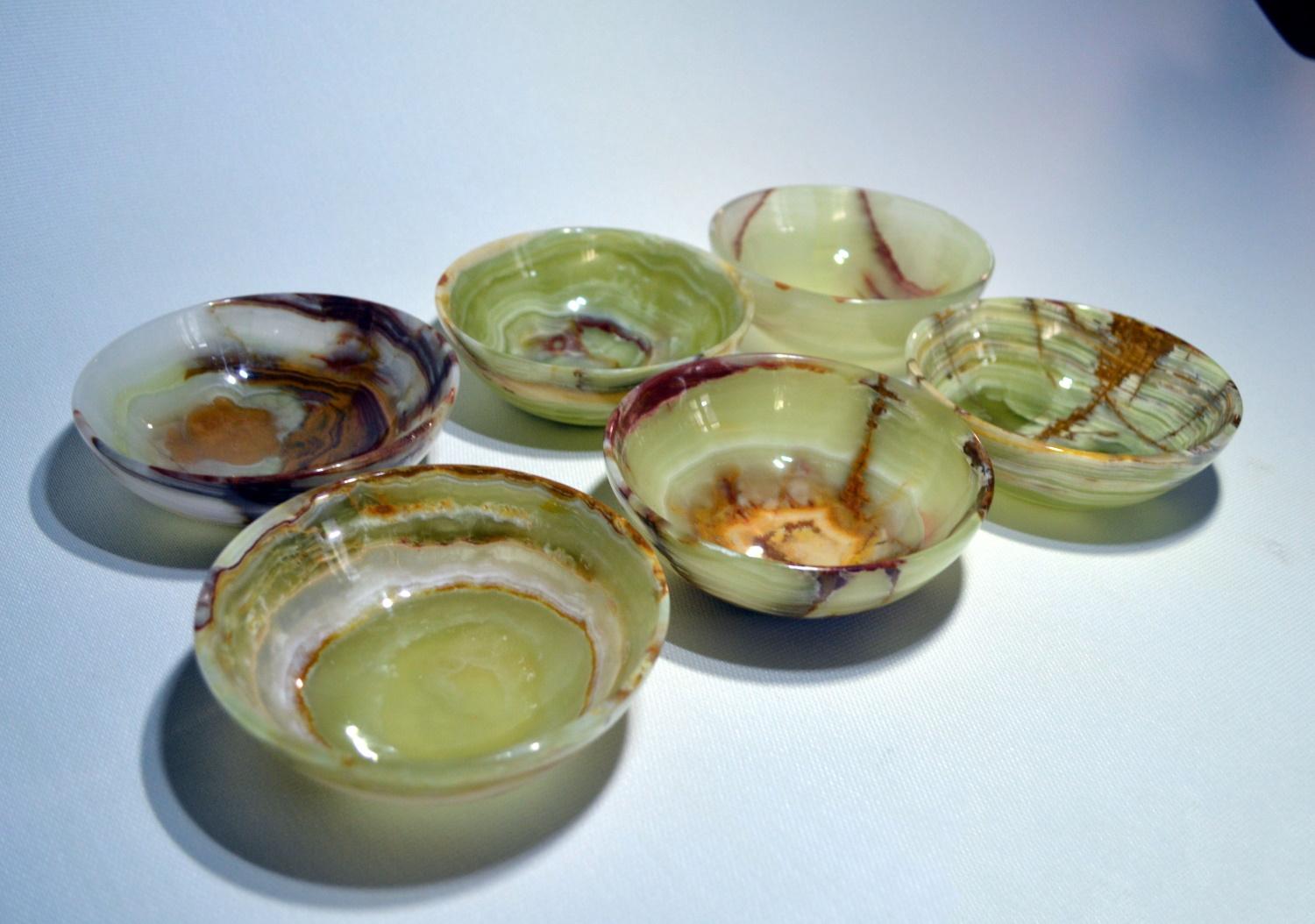 Carved Set of 6 Small Onyx Bowls For Sale