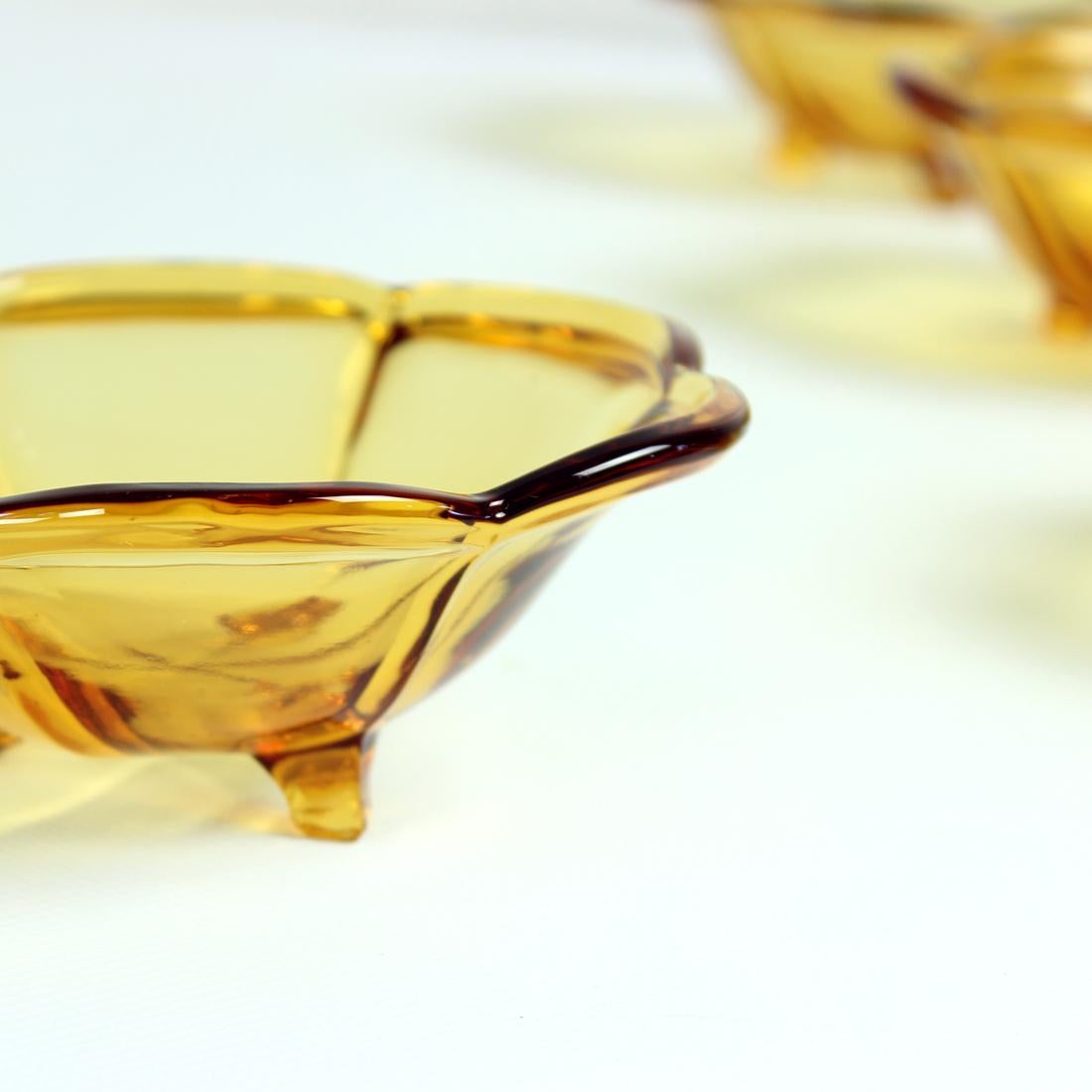 Mid-20th Century Set Of 6 Smaller Bowls In Amber Glass, Borske Sklo 1960s For Sale