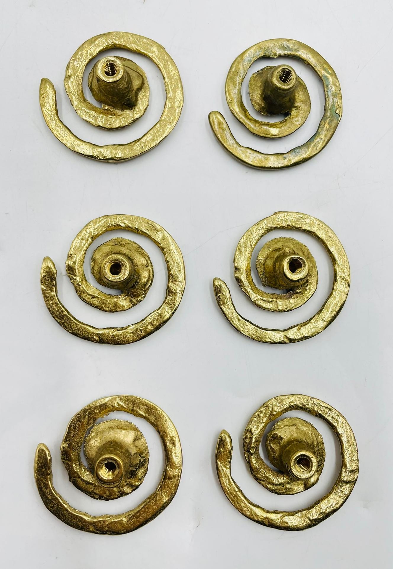Set of 6 Solid Brass Cabinet Pulls, Mexico 1950's For Sale 3