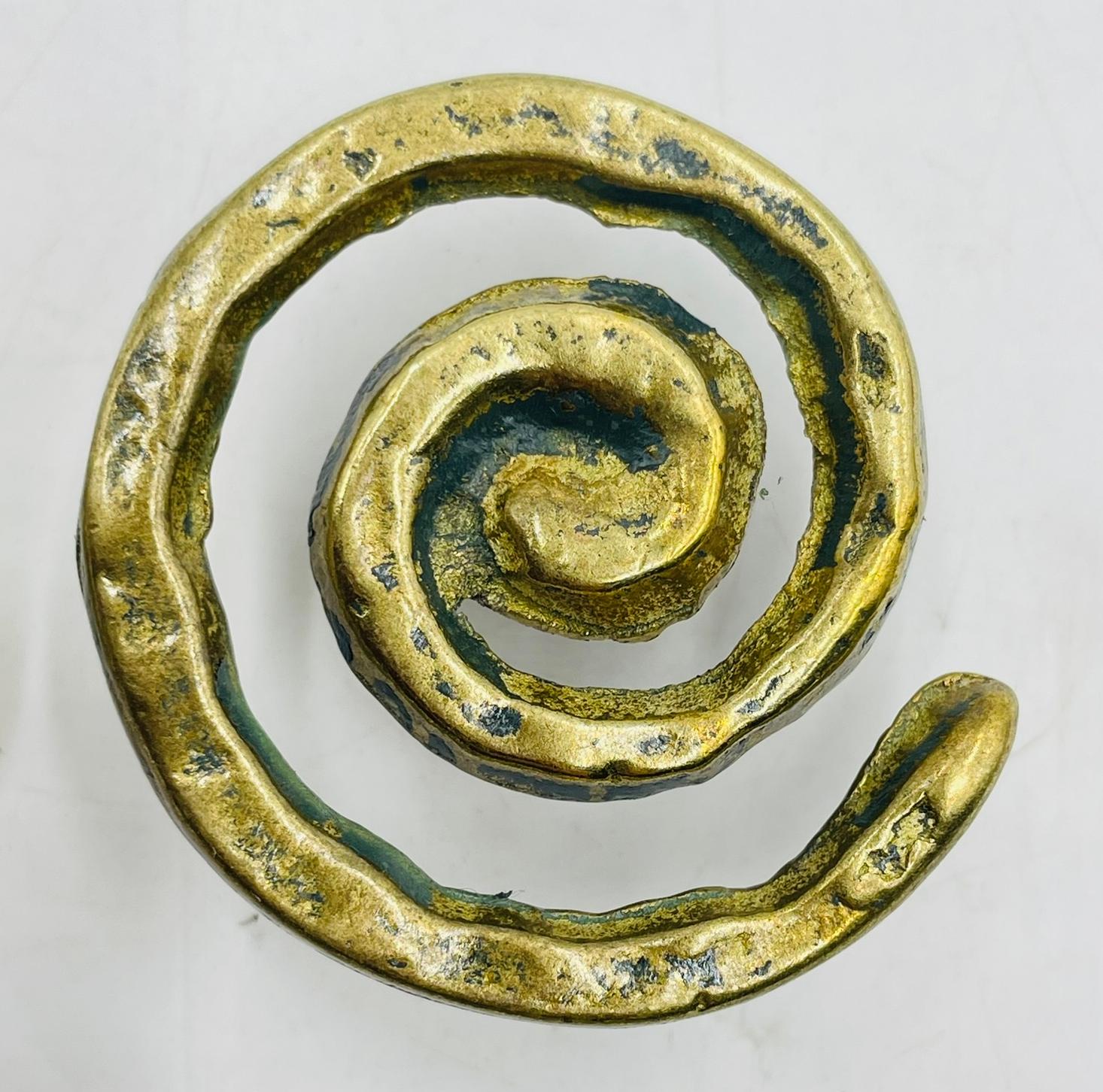 Set of 6 Solid Brass Cabinet Pulls, Mexico 1950's For Sale 5