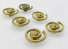 Set of 6 Solid Brass Cabinet Pulls, Mexico 1950's
