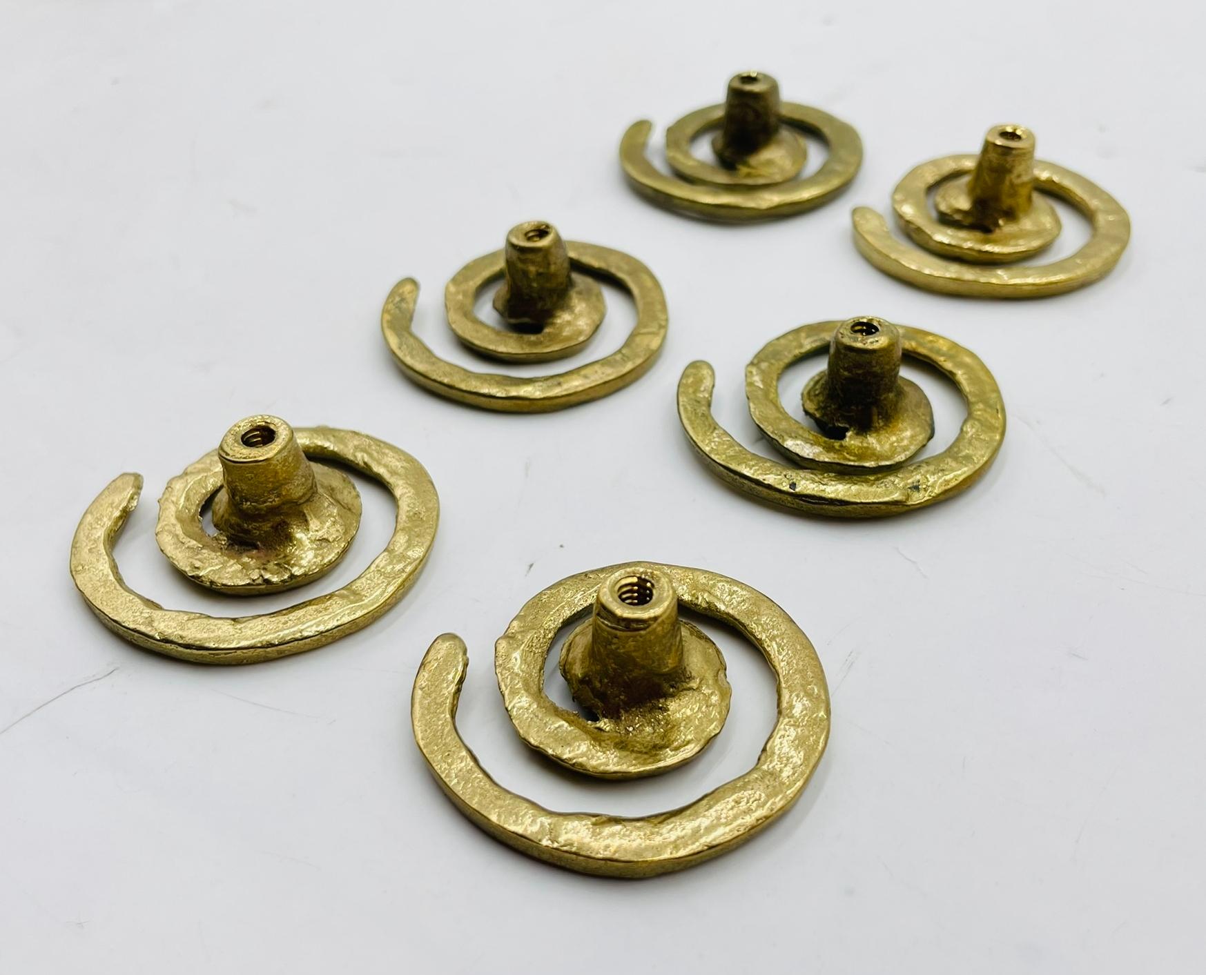 Mid-Century Modern Set of 6 Solid Brass Cabinet Pulls, Mexico 1950's For Sale