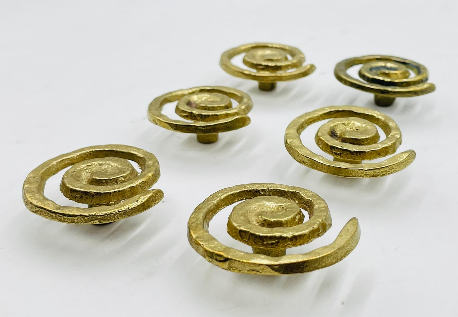 Set of 6 Solid Brass Cabinet Pulls, Mexico 1950's For Sale 1