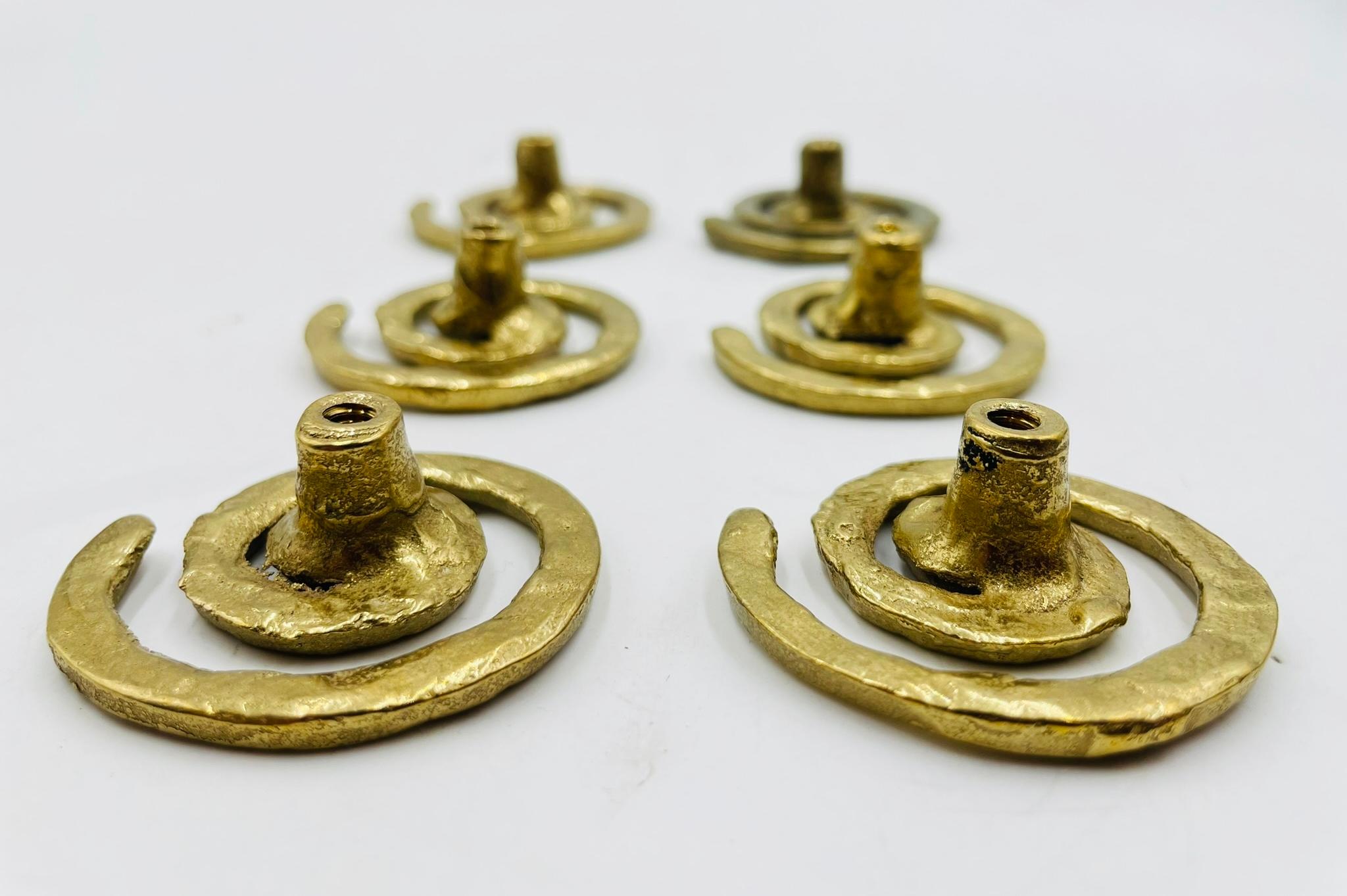 Set of 6 Solid Brass Cabinet Pulls, Mexico 1950's For Sale 2