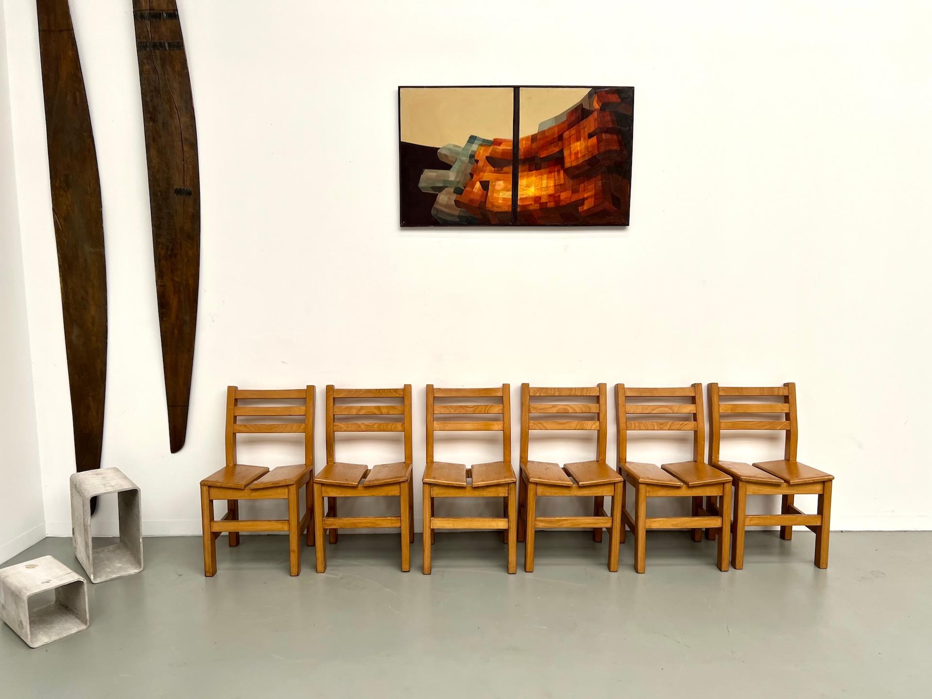 Mid-Century moderno Set di 6 sedie in olmo massiccio 