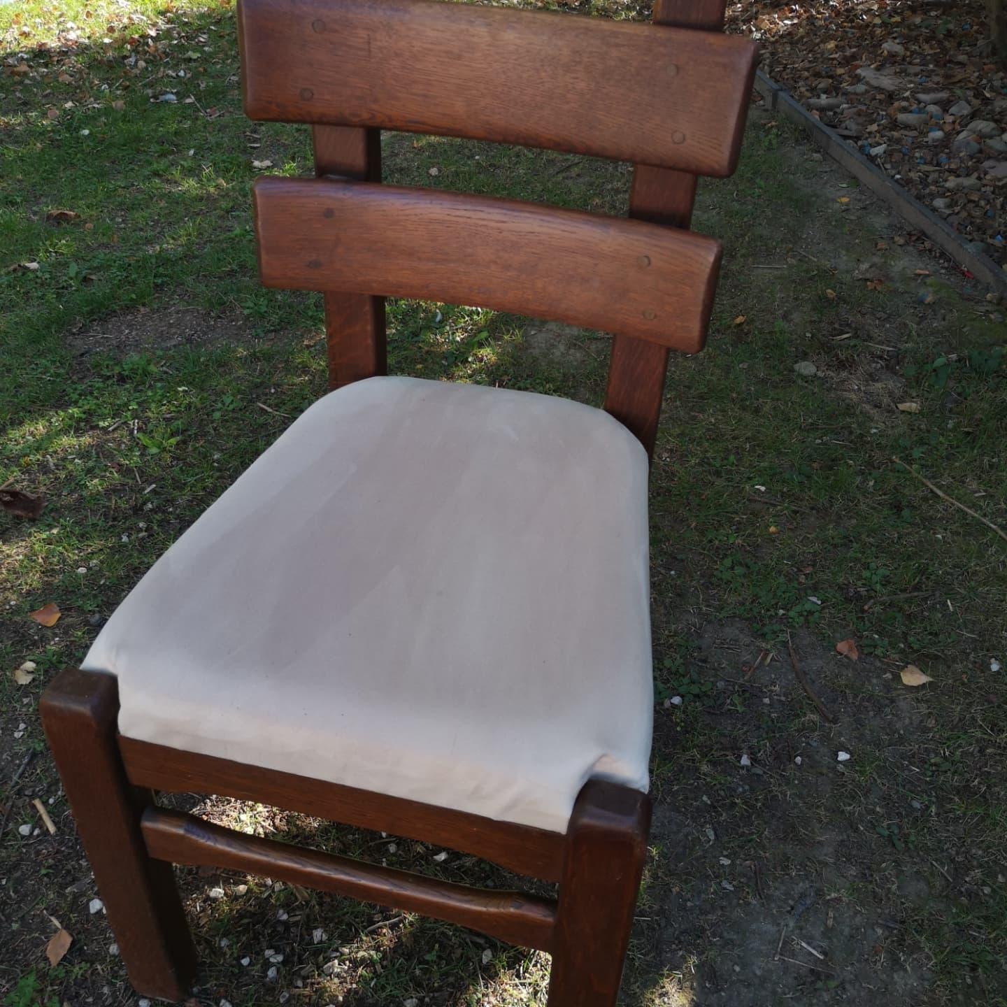 Set of 6 Solid French Oak and Alcantara Brutalist Chairs Charles Dudouyt  For Sale 2