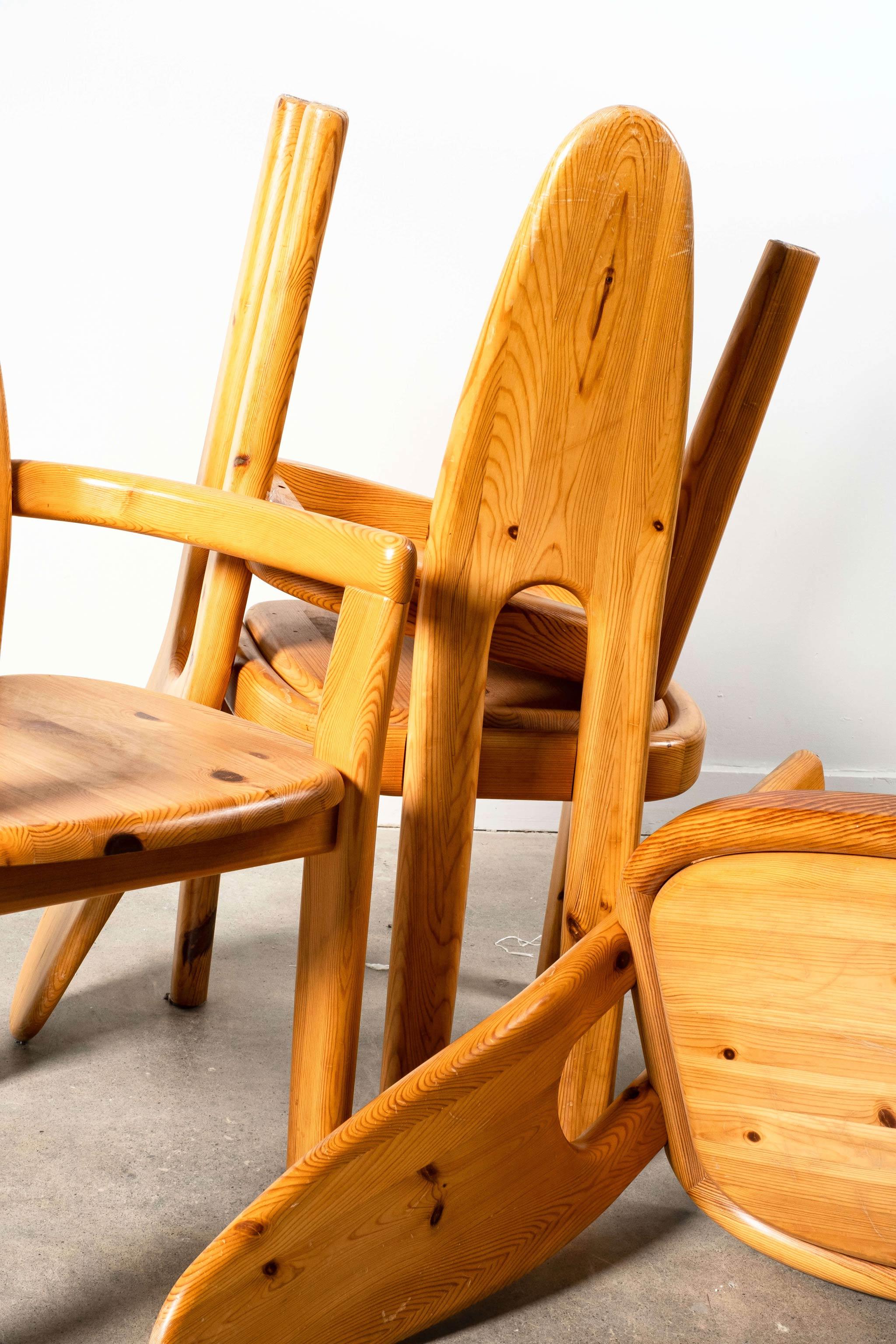 Set of 6 Solid Pine High Back Dining Chairs by Rainer Daumiller, 1970s For Sale 2