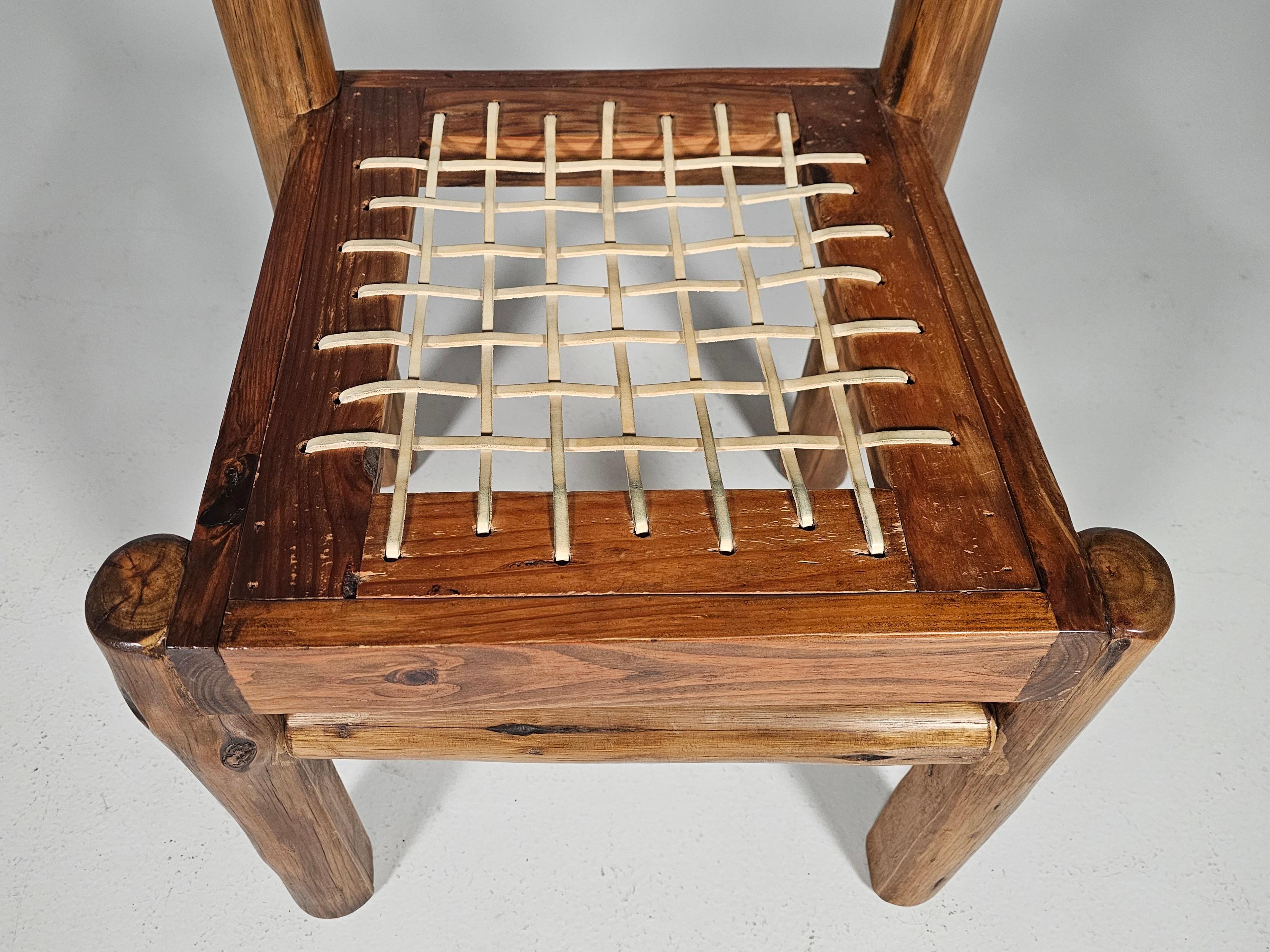 Set of 6 Solid pine wood and leather Brutalist Dining Chairs, Belgium, 1970s For Sale 3
