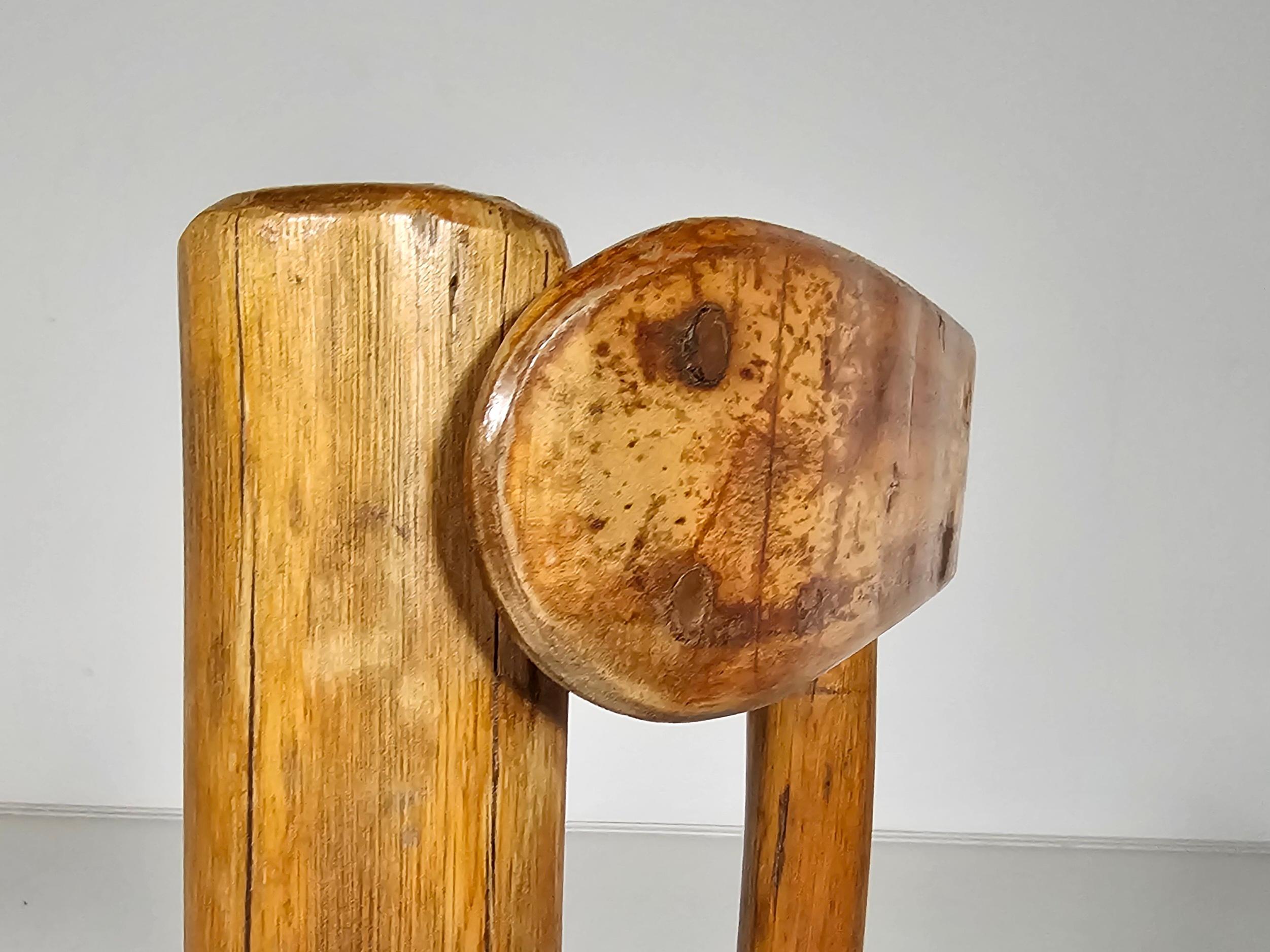 Set of 6 Solid pine wood and leather Brutalist Dining Chairs, Belgium, 1970s For Sale 5
