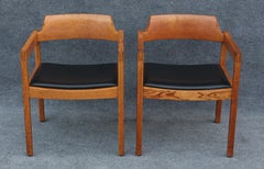 Set of 6 Solid Quartersawn Oak Arm or Dining Chairs in Black Leather by Gunlocke