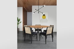 Conjunto de 6 sillas "Julia" de madera maciza ebanizada, negra, paja y tela