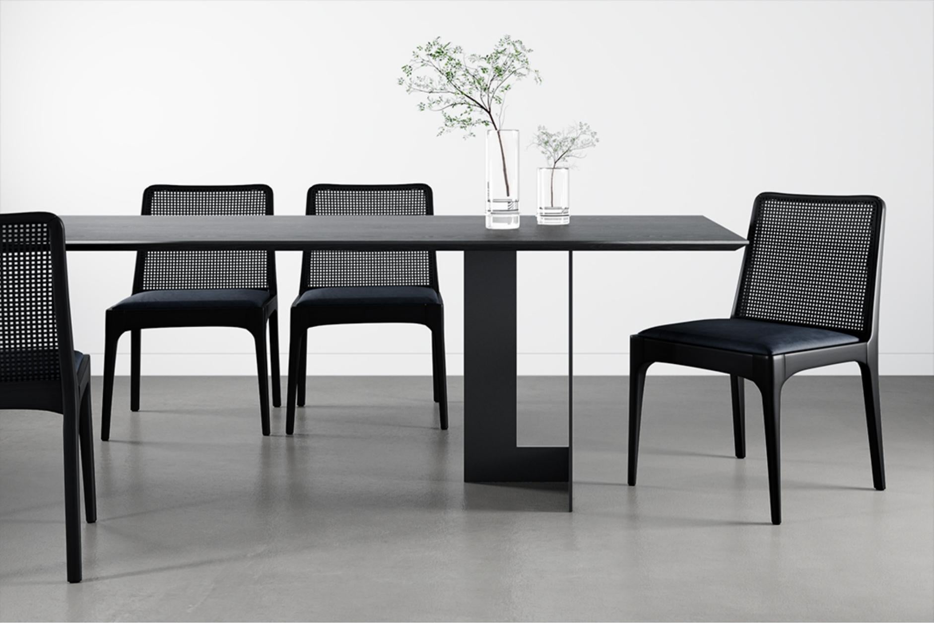 Paille Ensemble de 6 chaisesJulia en bois massif ébène, noires, paille et tissu en vente