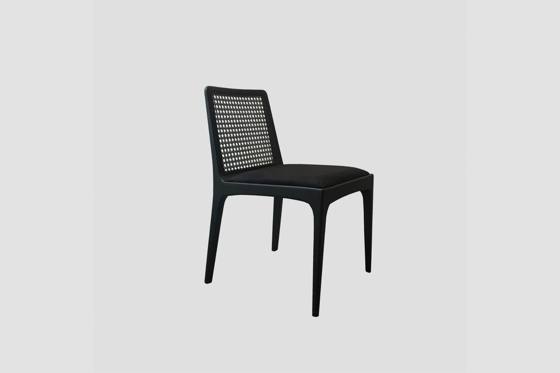 Ensemble de 6 chaisesJulia en bois massif ébène, noires, paille et tissu en vente 1