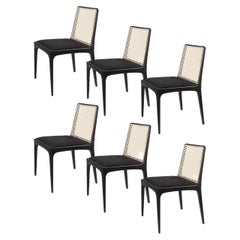 Set of 6 solid wood "Julia" chairs ebanyzed, blacks, straw and fabric
