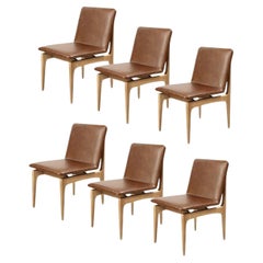 Set of 6 solid wood "Oscar" chairs with natural leather fabric