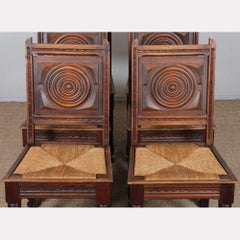 Set of 6 solid wood straw-seated chairs, French craftsmanship, 1940