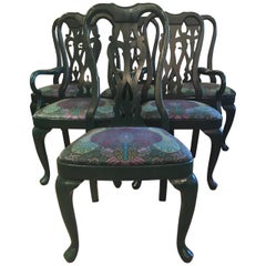 Set of 6 Sophisticated Laquered and Upholstered Dining Chairs