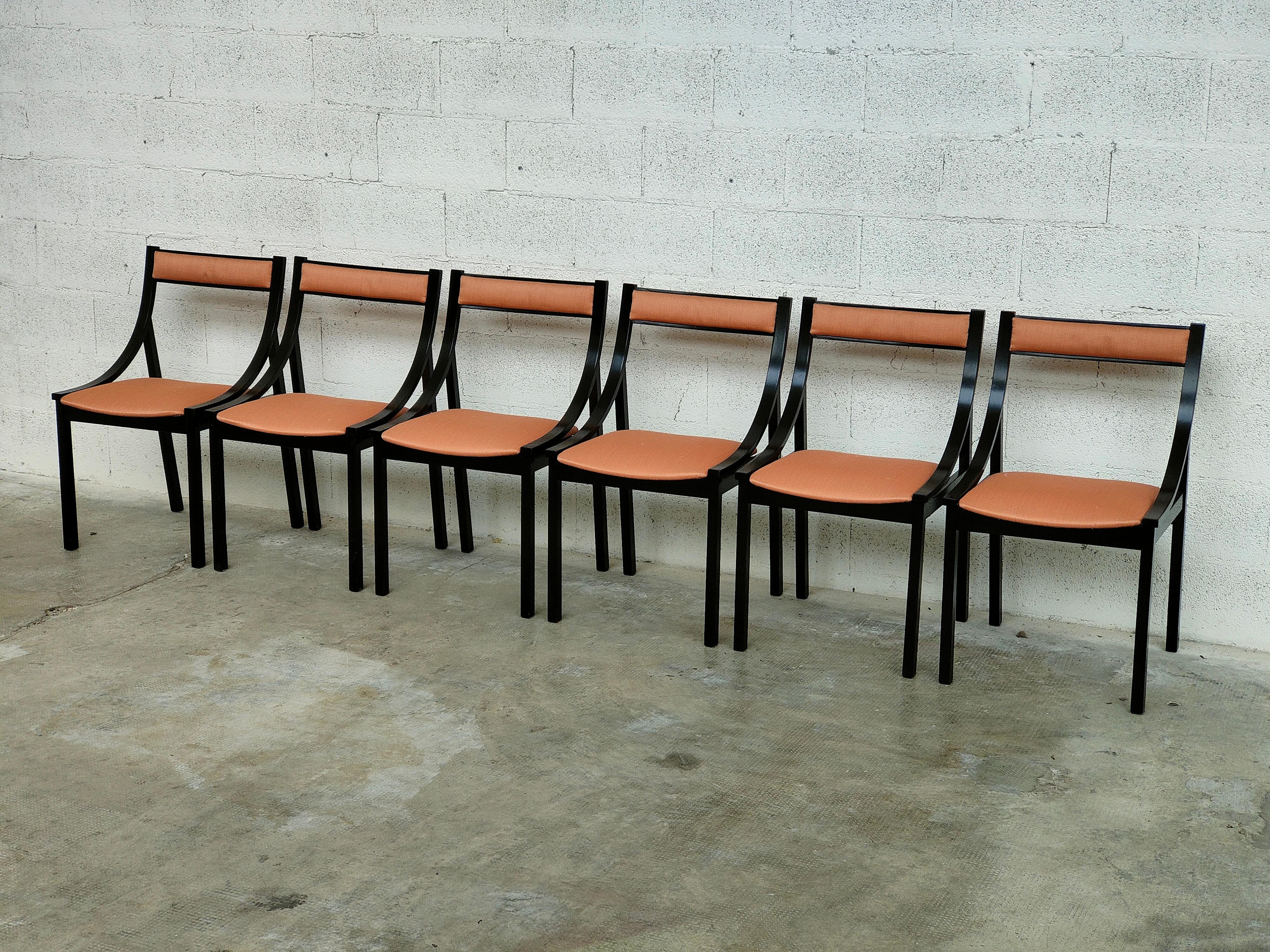Mid-Century Modern Set of 6 Sormani Chairs Designed by Carlo de Carli