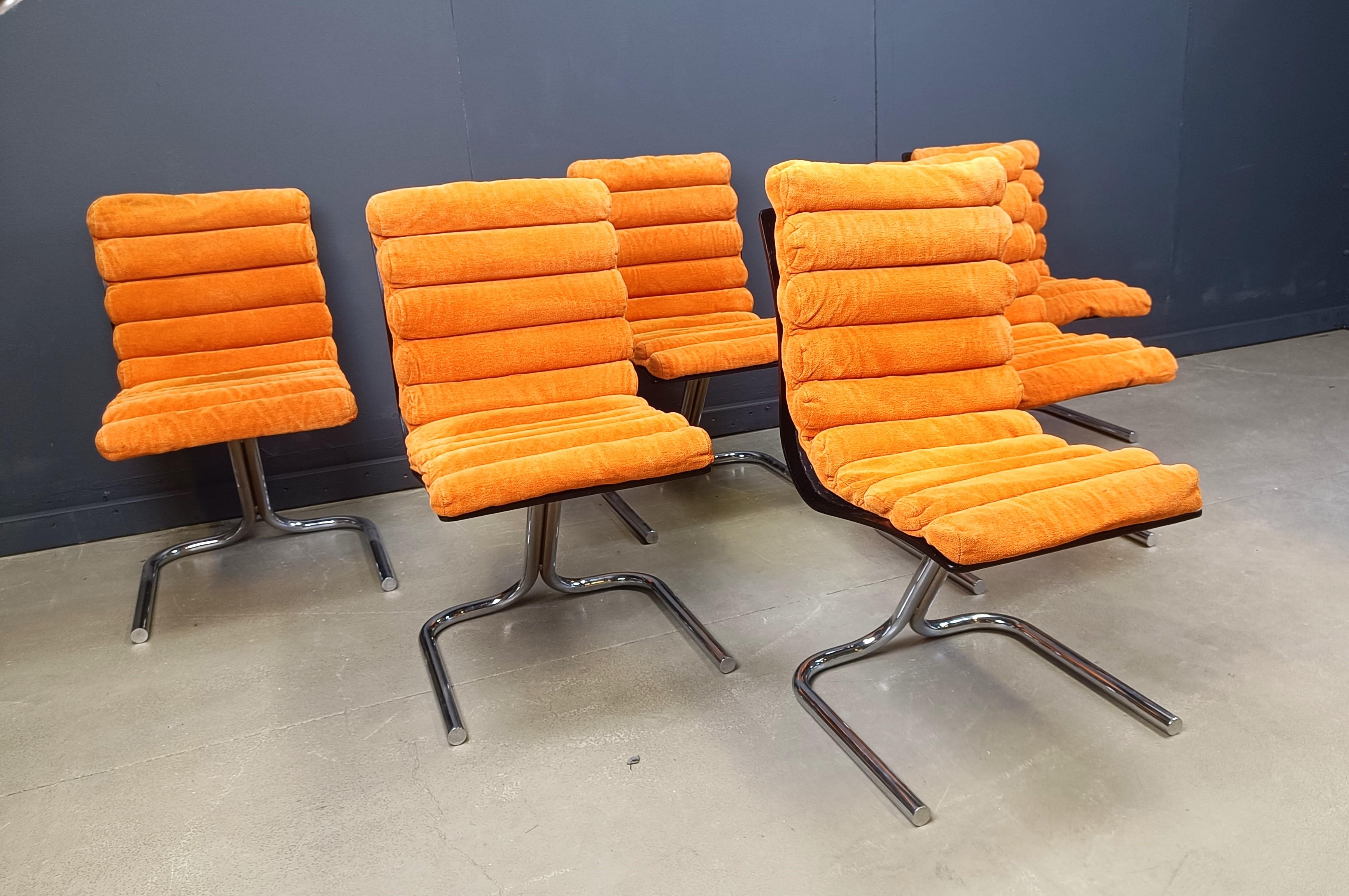 Fabric Set of 6 space age dining chairs, 1970s