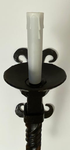 Set of 6 Spanish Colonial Hand Forged Iron Wall Sconces att. Gilbert Poillerat