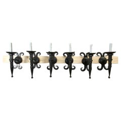 Set of 6 Spanish Colonial Hand Forged Iron Wall Sconces att. Gilbert Poillerat