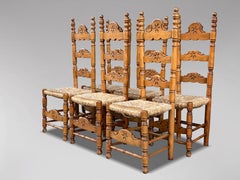 Set of 6 Spanish Country Style Ladder Back Rush Seat Dining Chairs