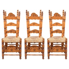 Set of 6 Spanish Country Style Ladder Back Rush Seat Dining Chairs
