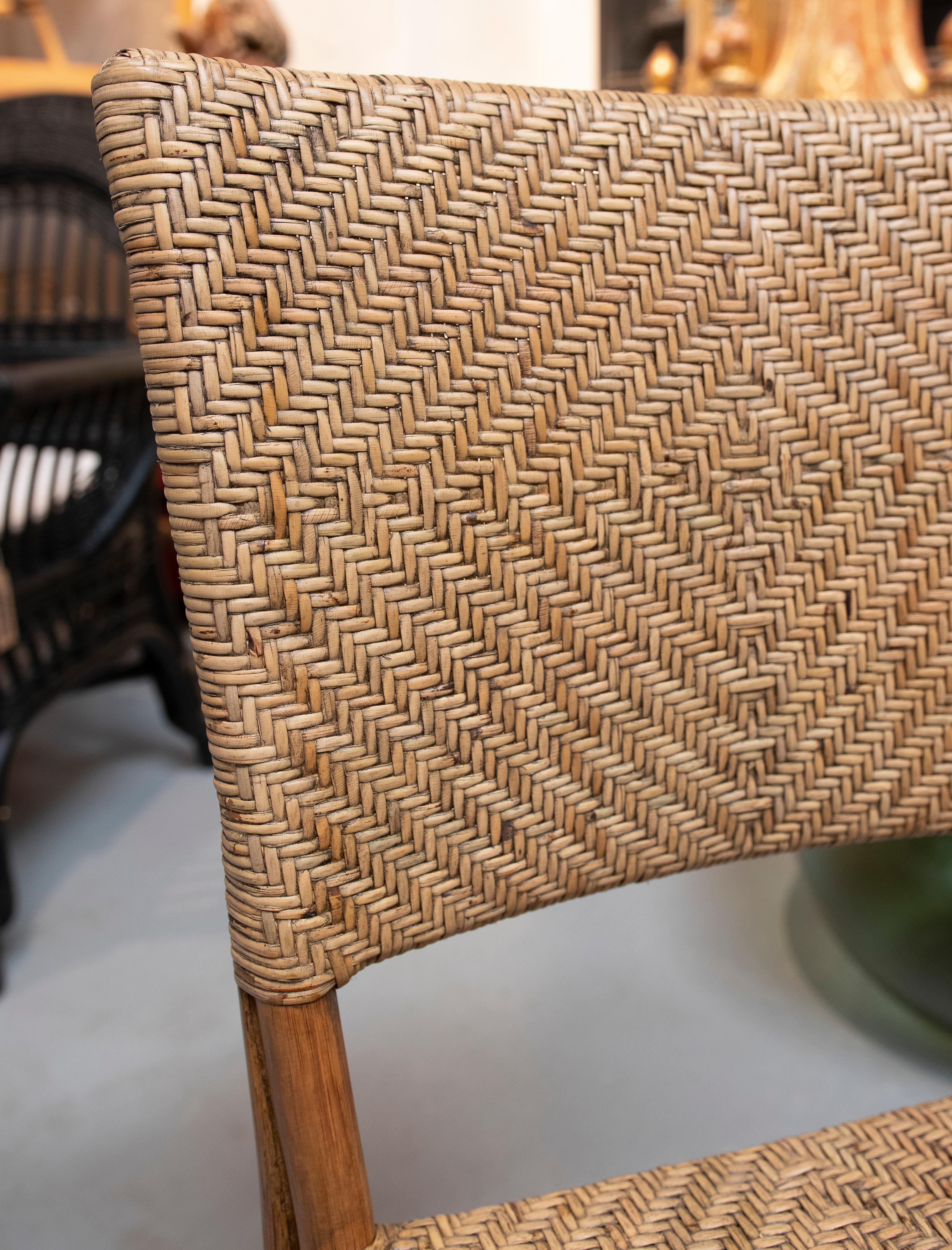 Set of 6 Spanish Modern Bamboo & Hand Woven Wicker Chairs For Sale 6