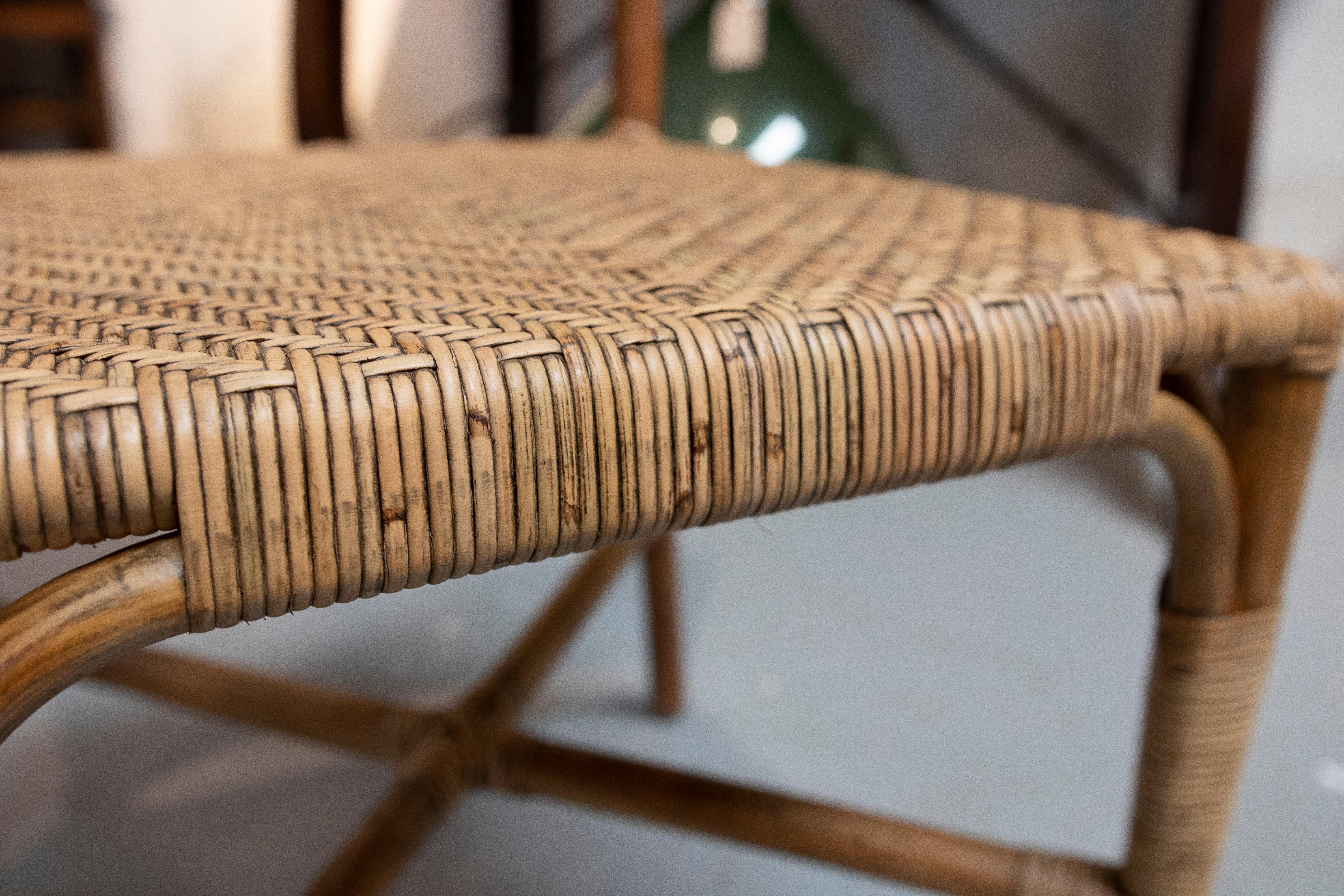 Set of 6 Spanish Modern Bamboo & Hand Woven Wicker Chairs For Sale 9