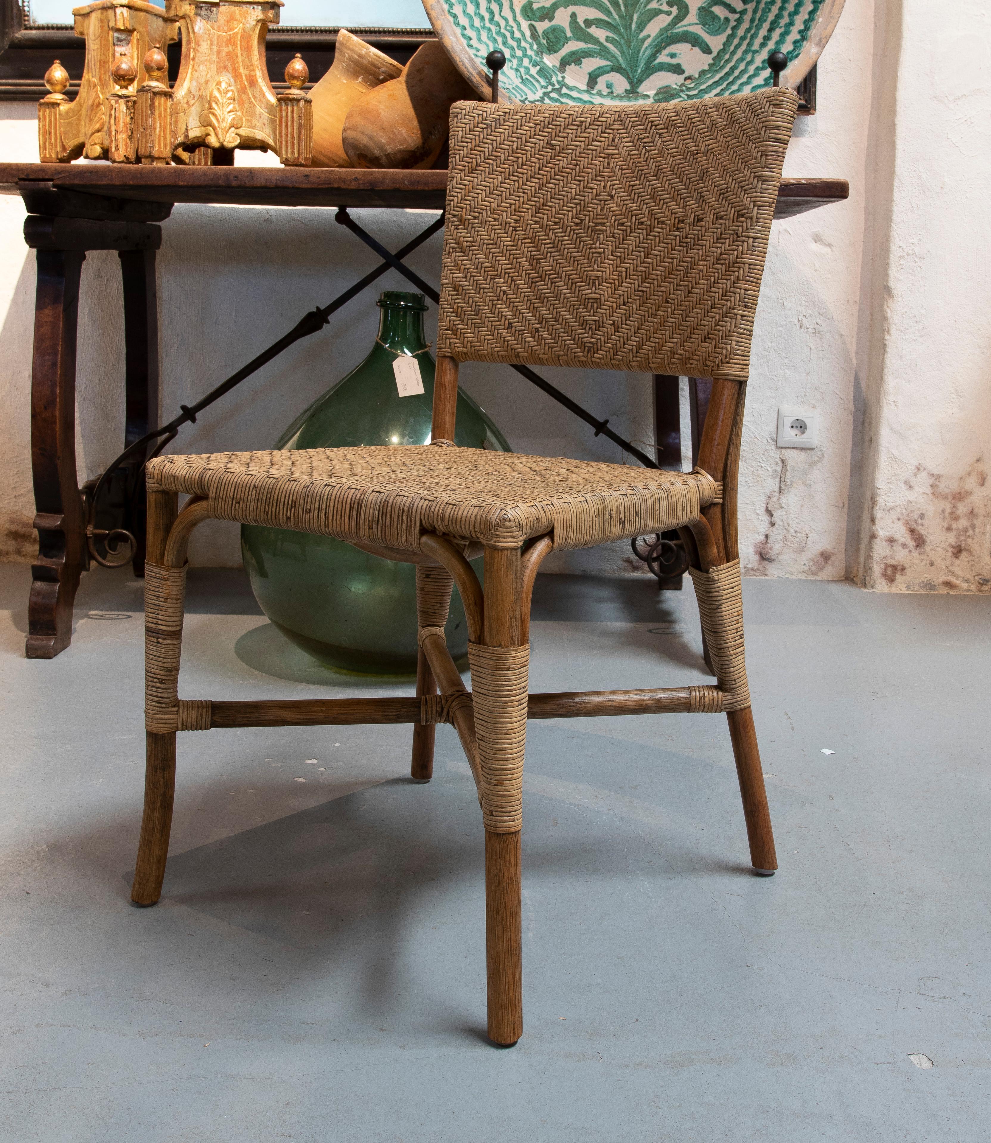 Ensemble de 6 chaises modernes espagnoles en bambou et osier tissé à la main Bon état - En vente à Marbella, ES