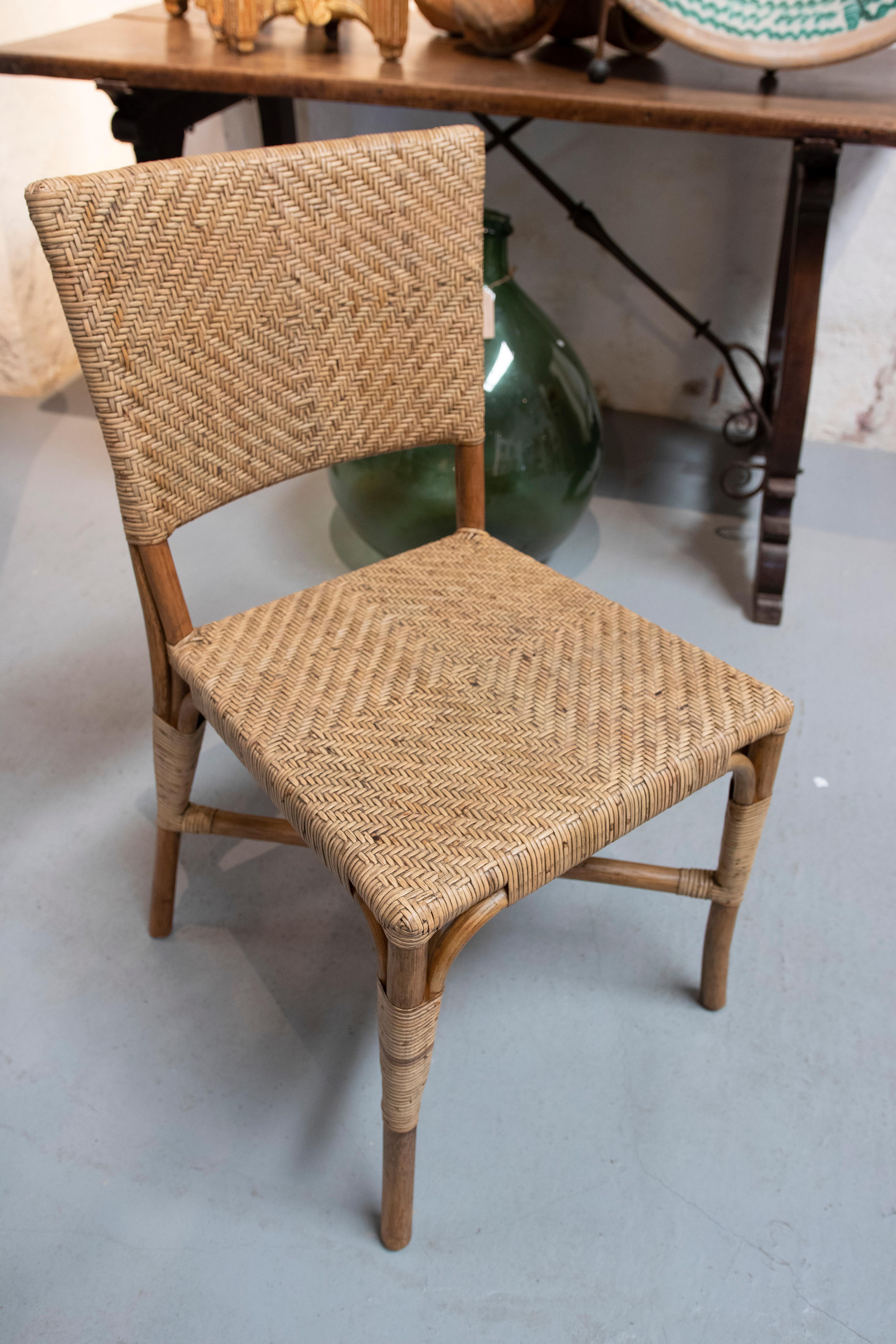 Set of 6 Spanish Modern Bamboo & Hand Woven Wicker Chairs For Sale 4