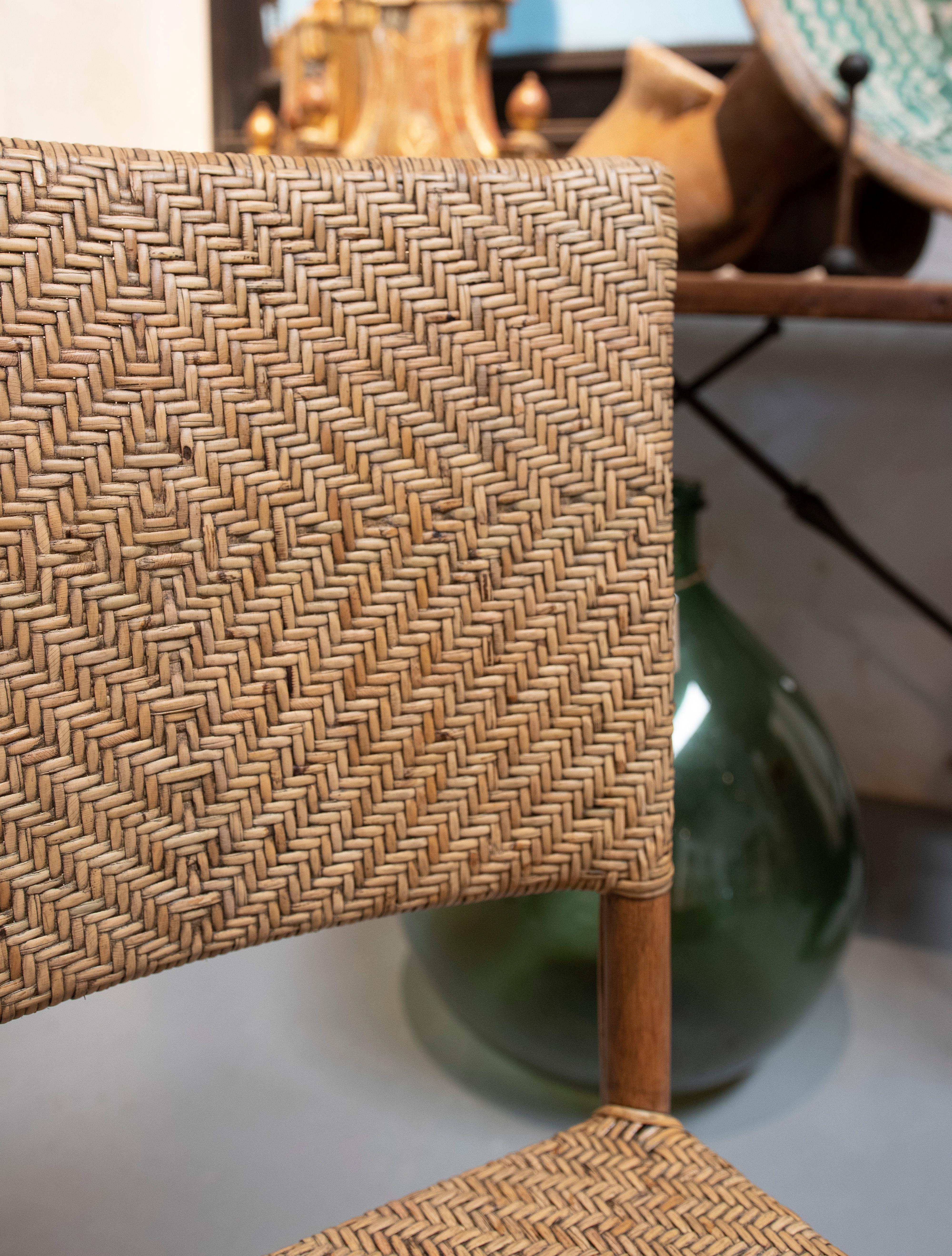 Set of 6 Spanish Modern Bamboo & Hand Woven Wicker Chairs For Sale 5