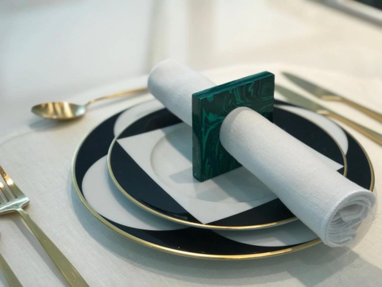 Colombian Set of 6 Square Malachite Napkin Rings by Marcela Cure For Sale