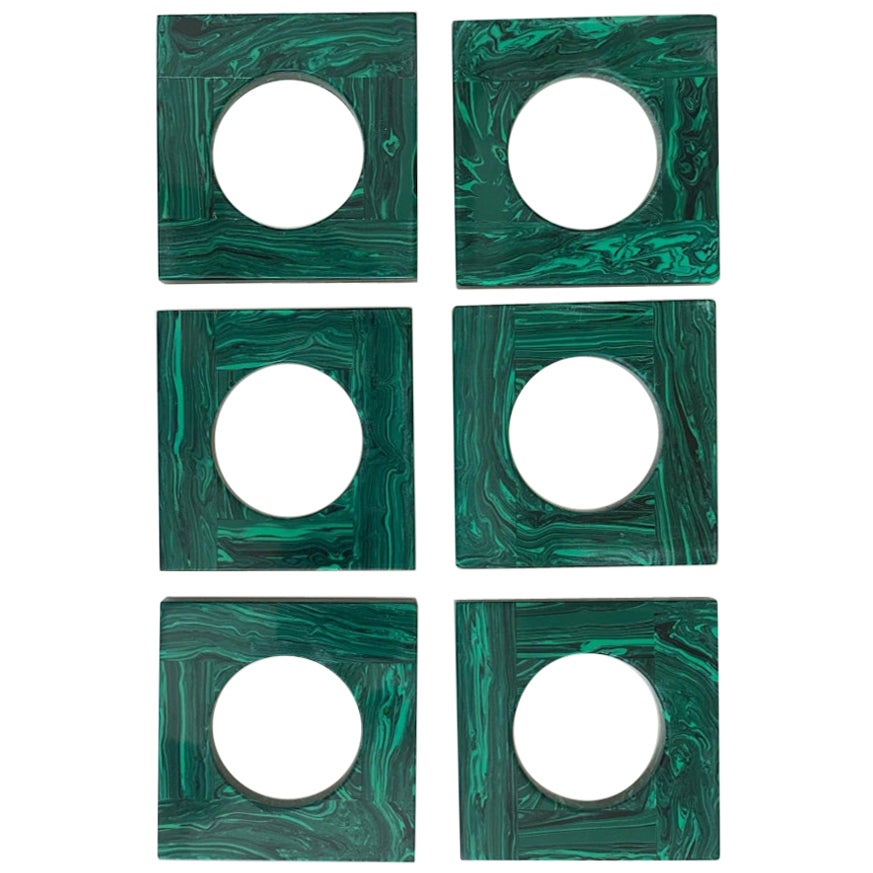 Set of 6 Square Malachite Napkin Rings by Marcela Cure For Sale