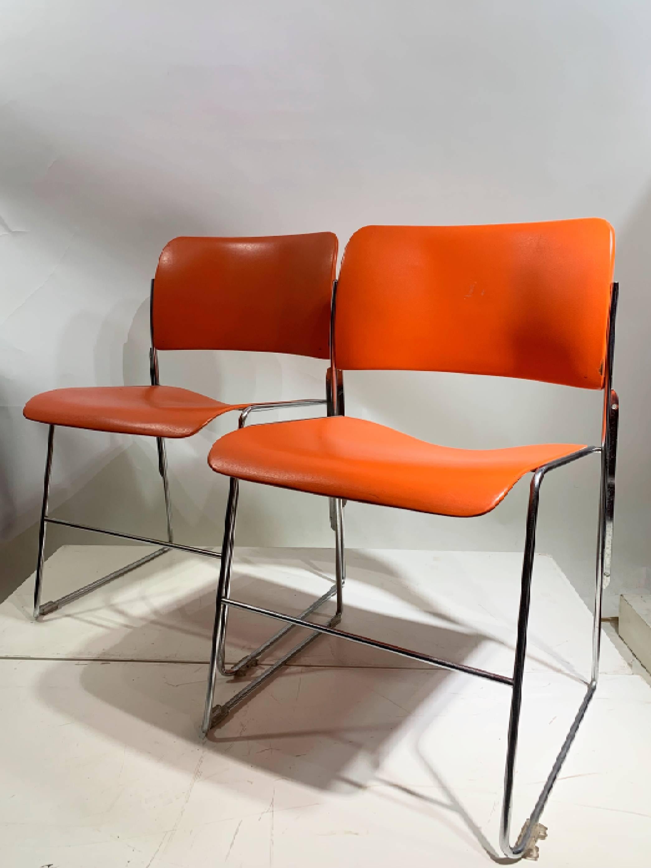 Mid-Century Modern Set of 6 Stackable 40/4, Red/Orange Chairs by David Rowland - GF Business For Sale