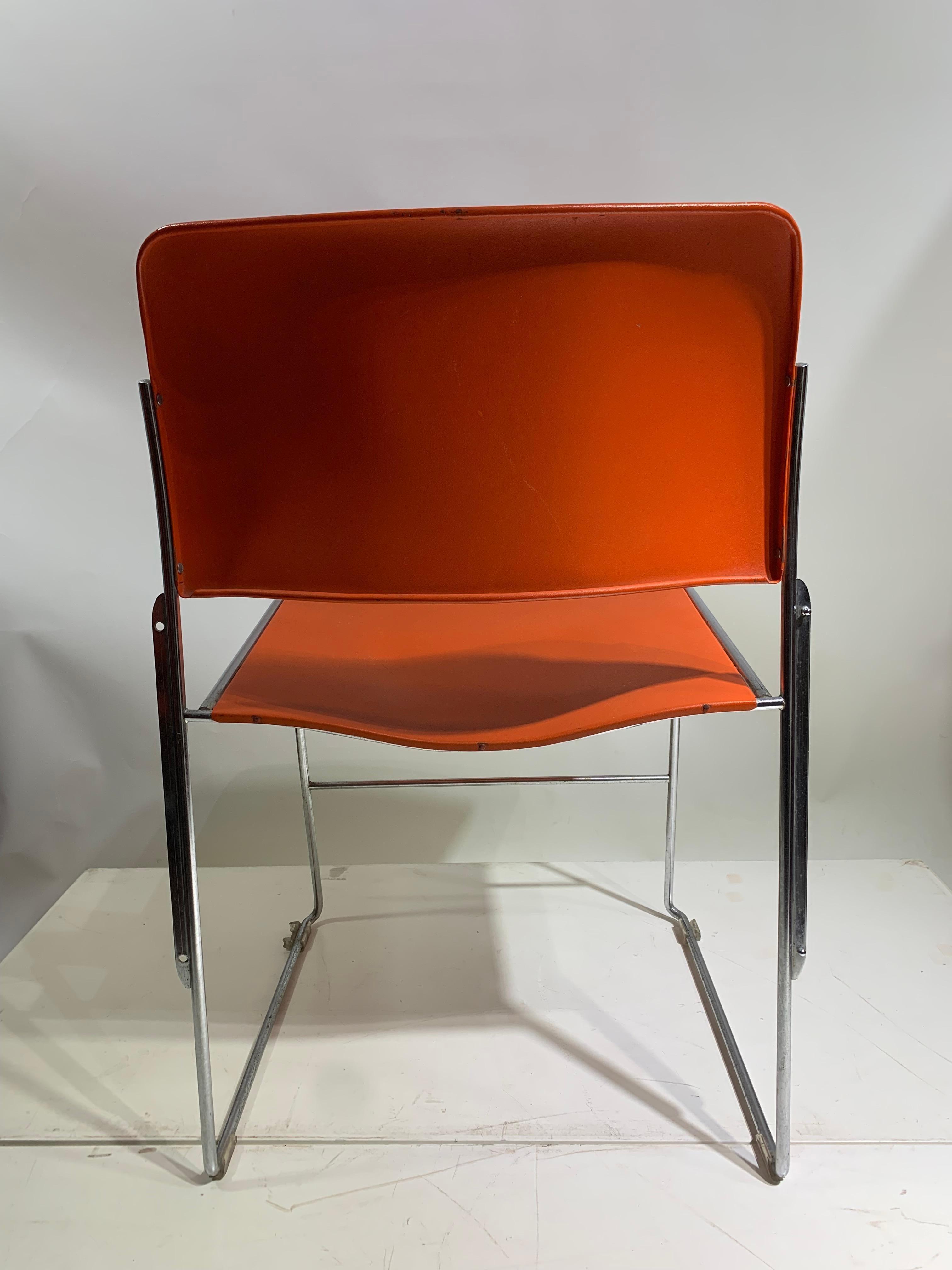 Set of 6 Stackable 40/4, Red/Orange Chairs by David Rowland - GF Business In Good Condition For Sale In Beirut, LB