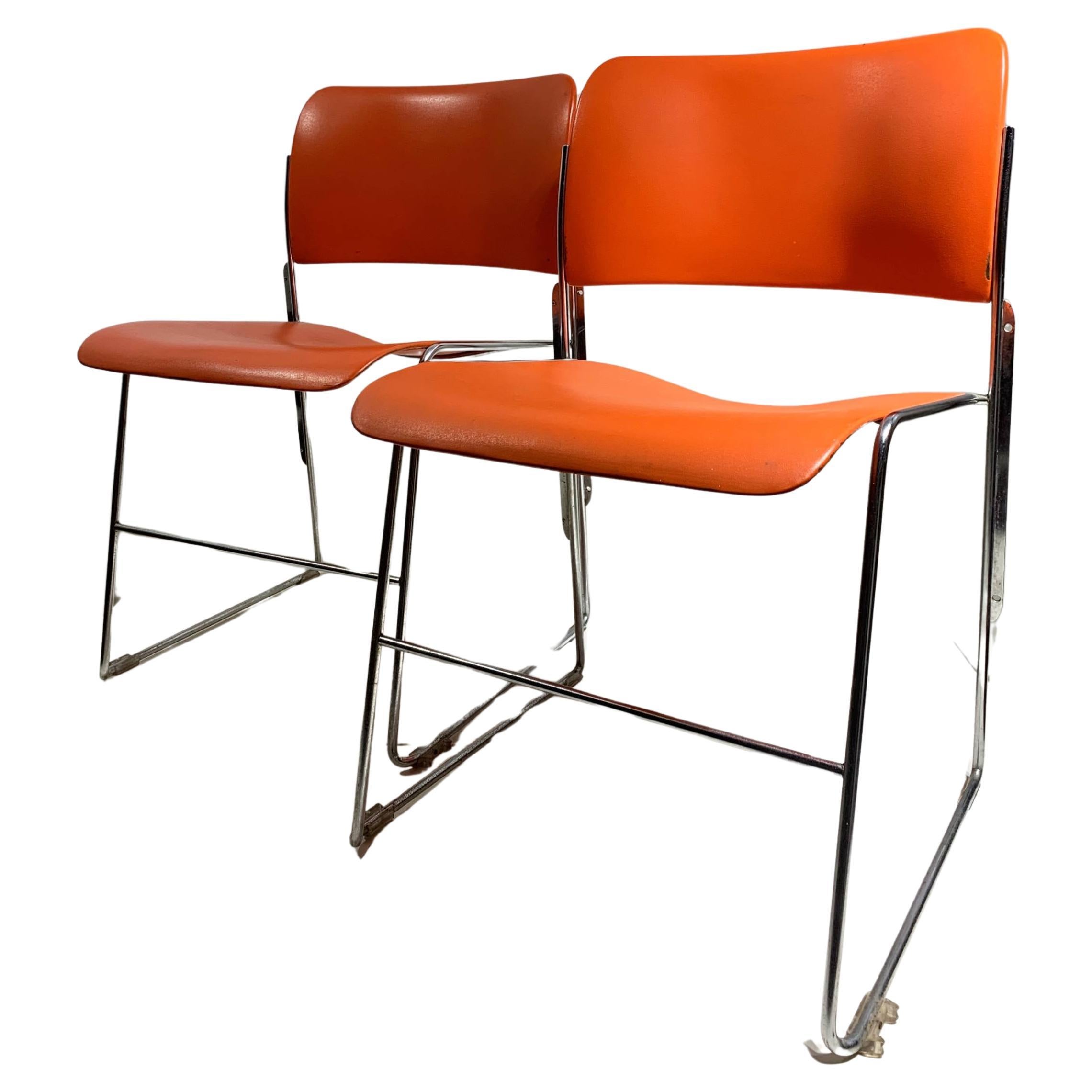 Set of 6 Stackable 40/4, Red/Orange Chairs by David Rowland - GF Business For Sale