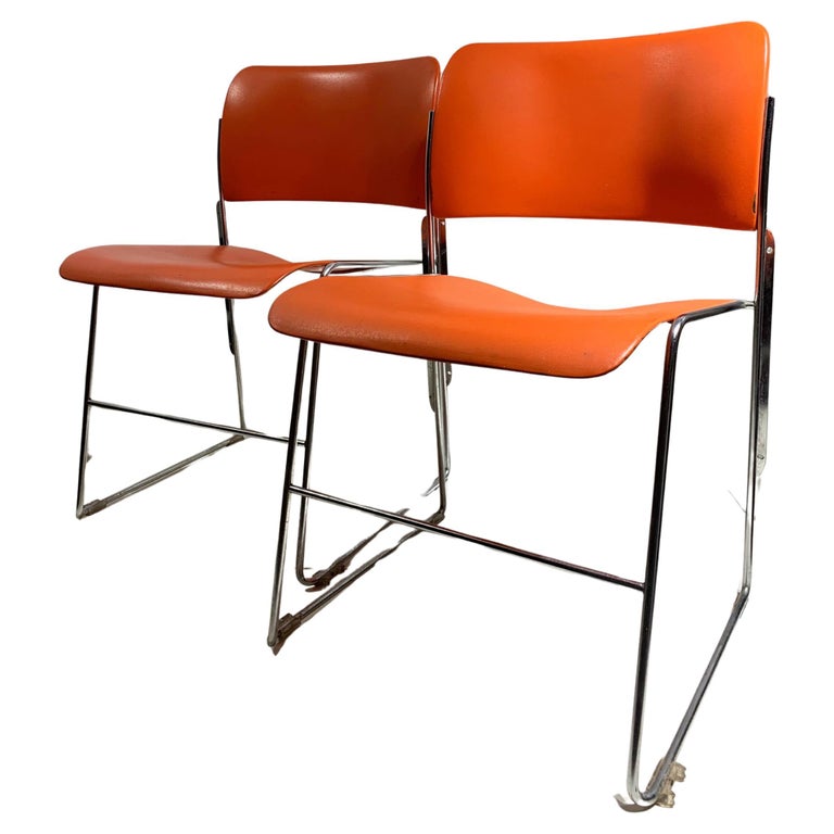 Set of 6 Stackable 40/4, Red/Orange Chairs by David Rowland - GF 