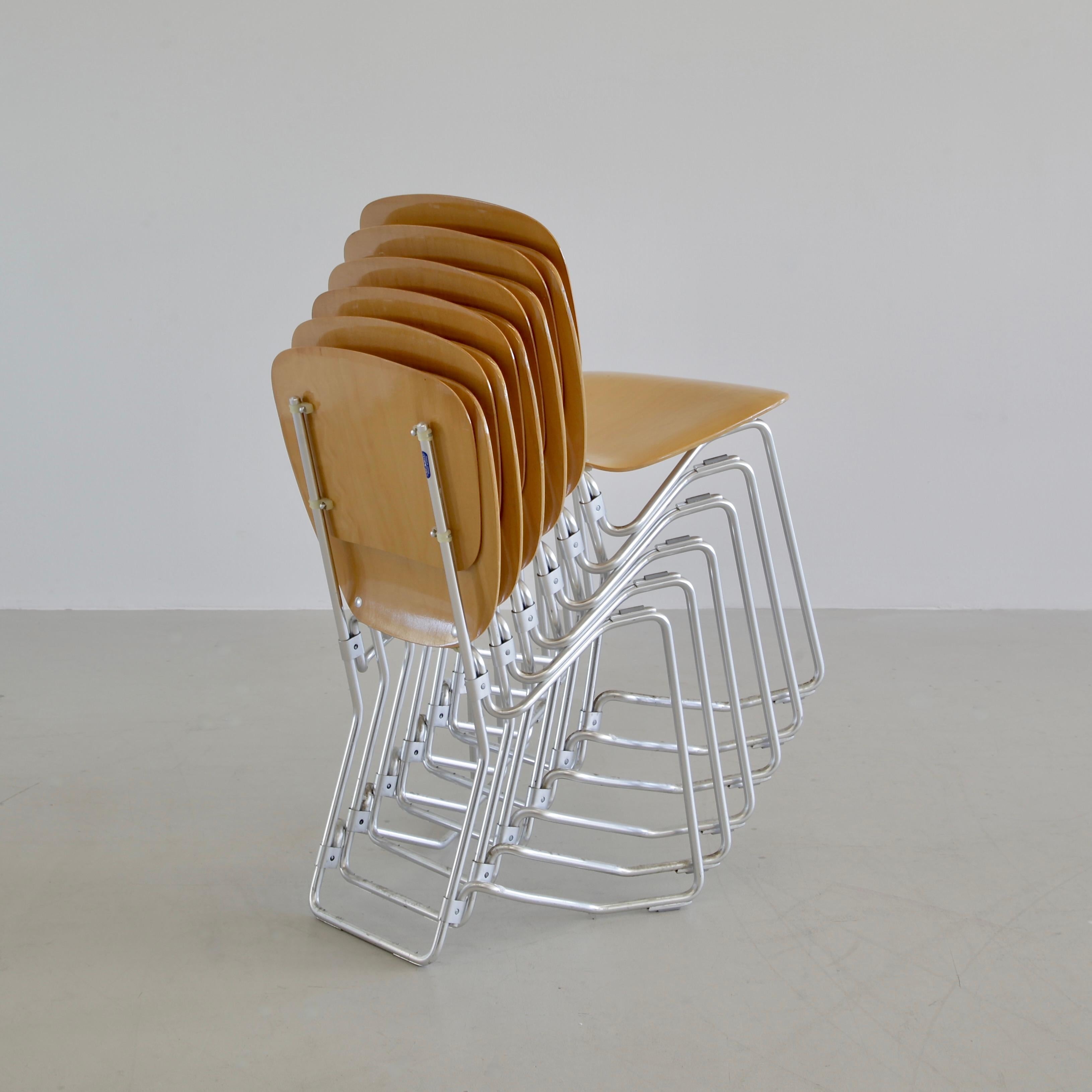 Mid-20th Century Set of 6 stackable ALUFLEX Chairs by Armin WIRTH, 1960's