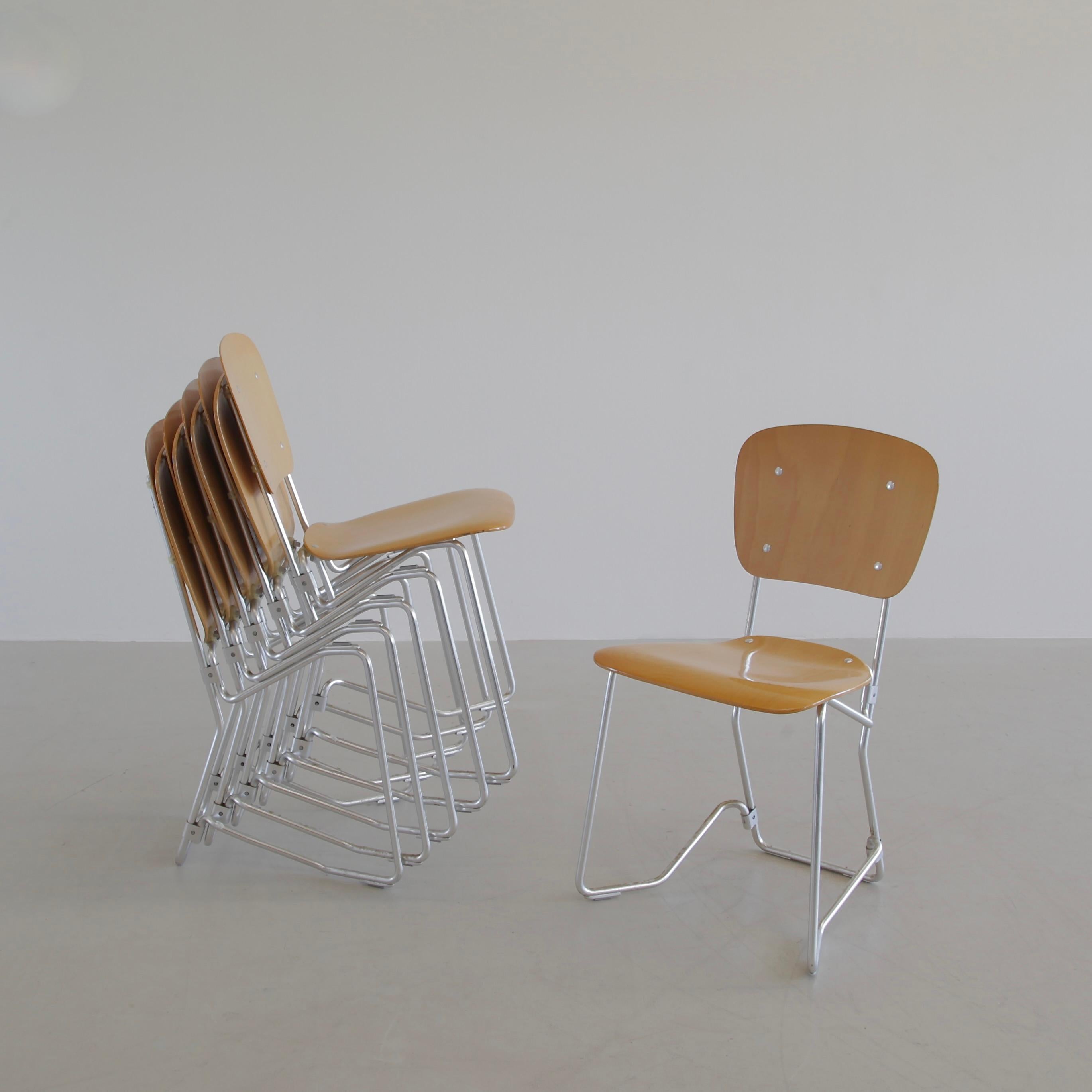 Set of 6 stackable ALUFLEX Chairs by Armin WIRTH, 1960's 1