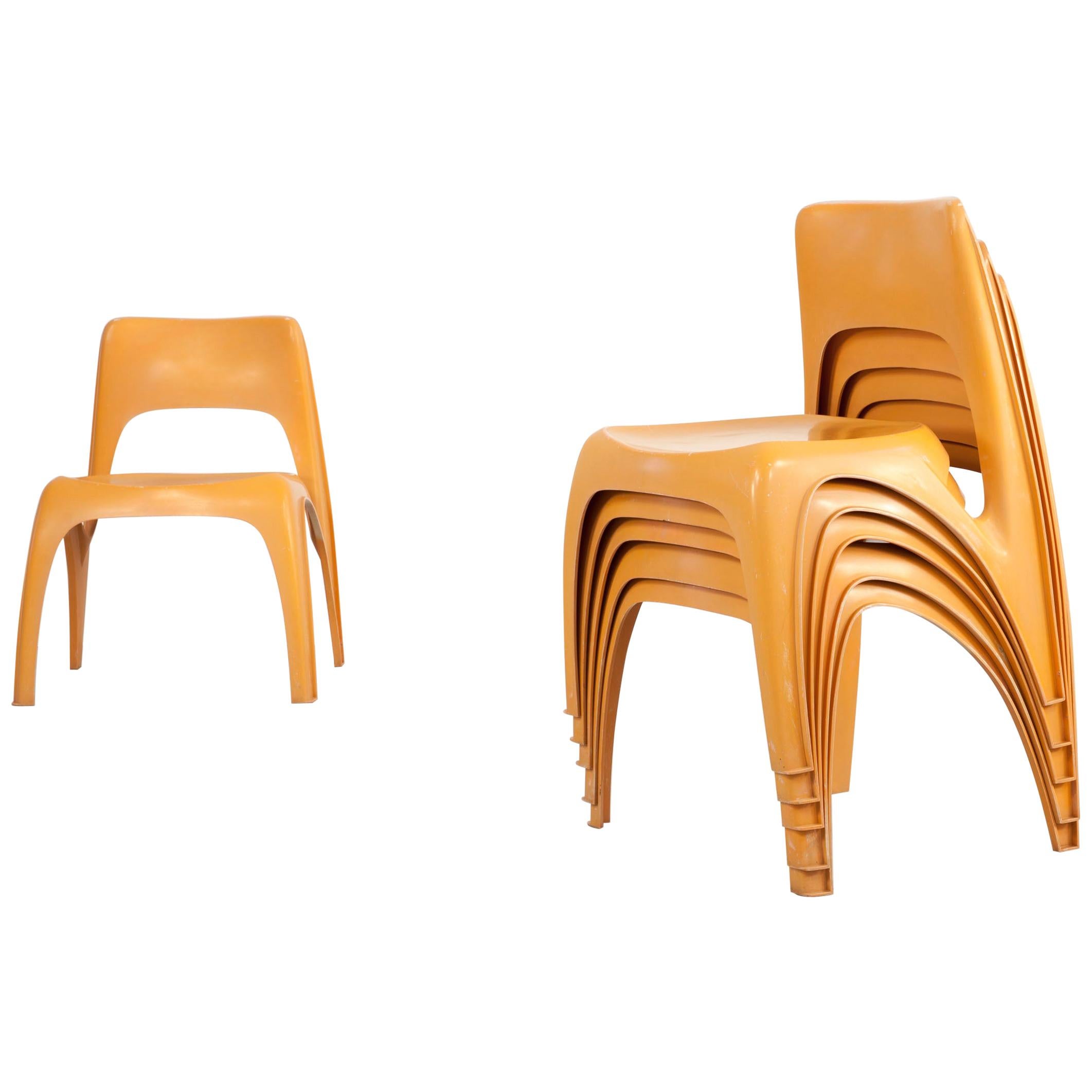 Juego de 6 sillas apilables, diseño de Preben Fabricius, por Interplast, Alemania